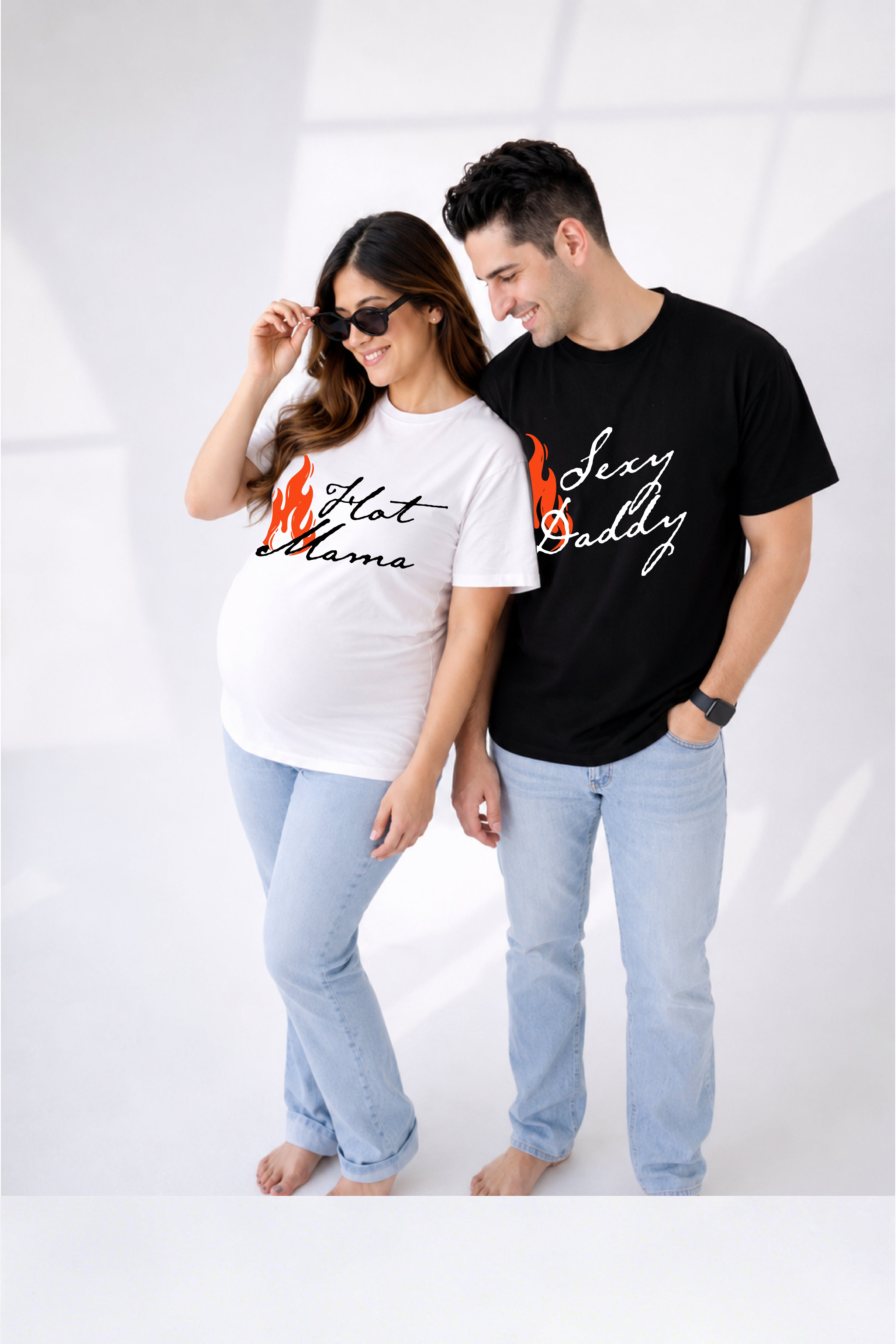 Hot Mama & Sexy Dada Oversized Couple T-Shirts (Pack of 2)