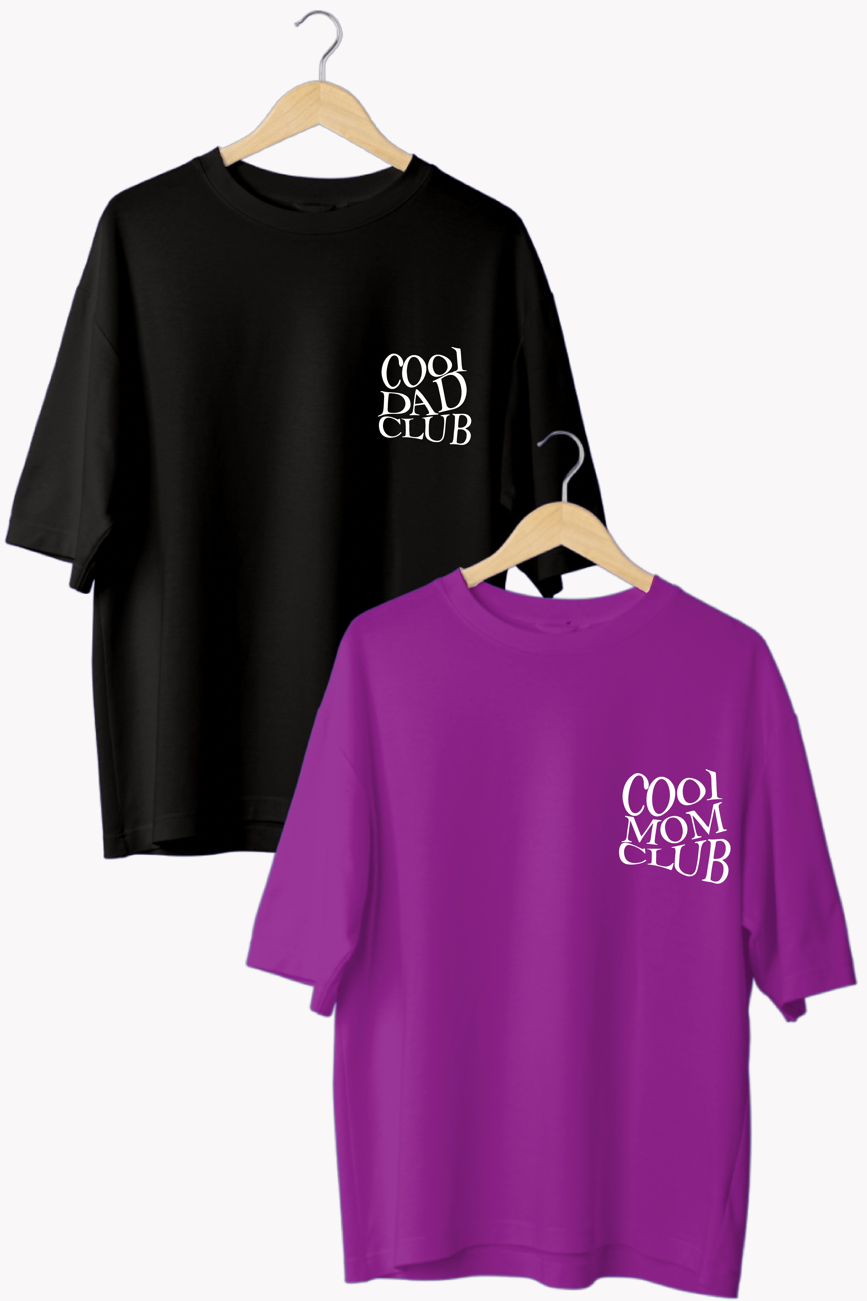 Cool Mom Dad Club Oversized Couple T-Shirts (Pack of 2)