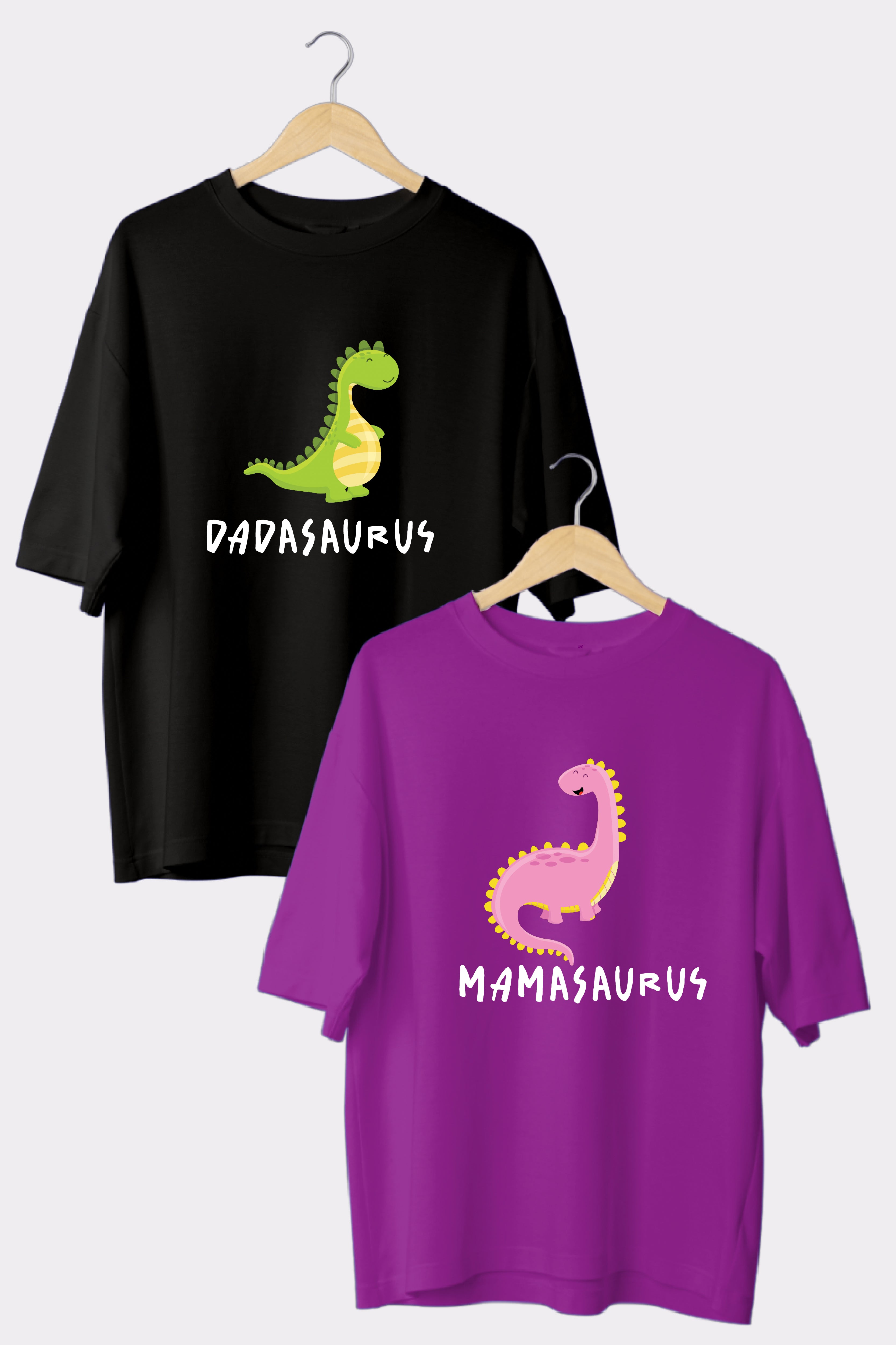 Dadasaurus/Mamasaurus Oversized Couple T-Shirts (Pack of 2)