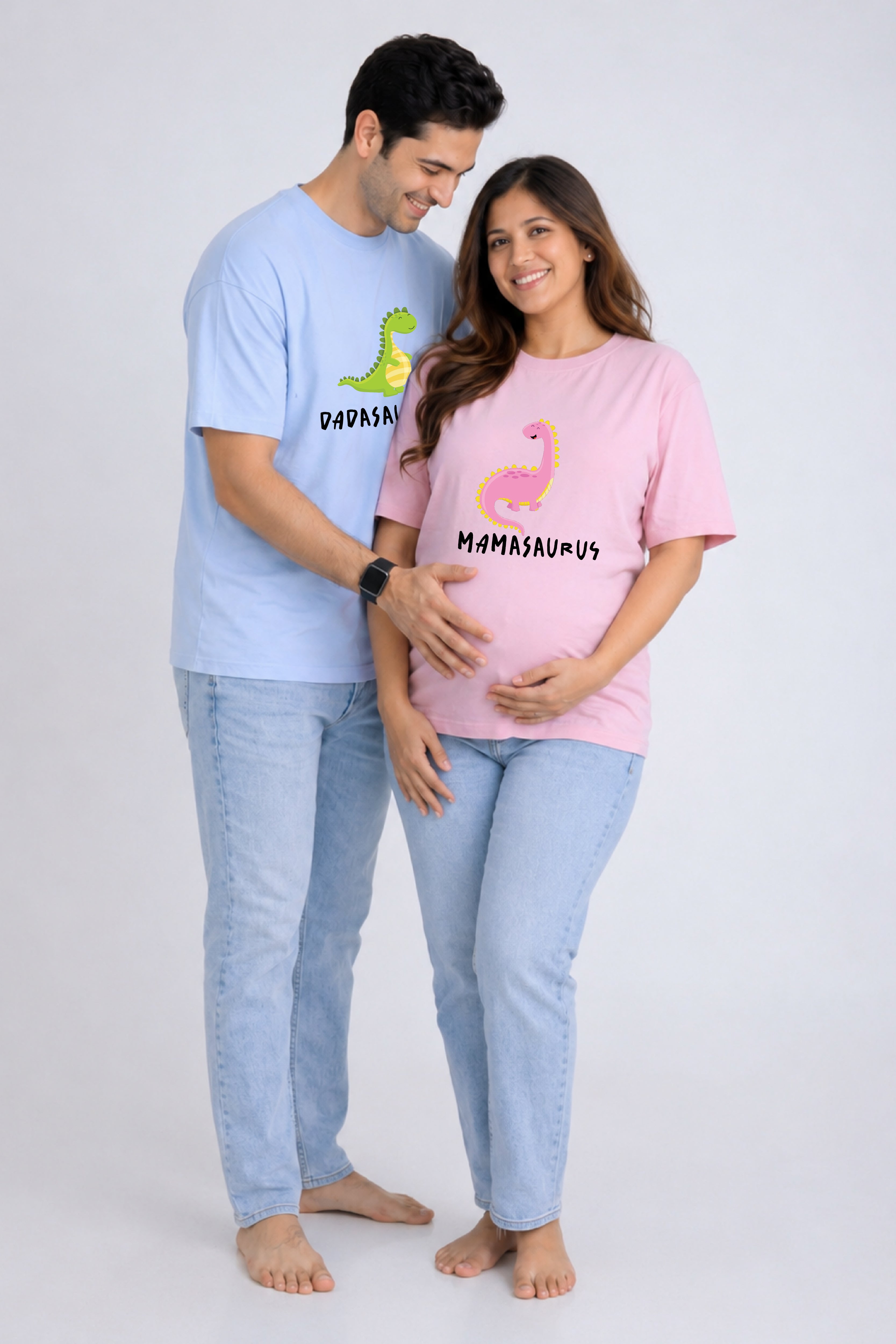 Dadasaurus/Mamasaurus Oversized Couple T-Shirts (Pack of 2)