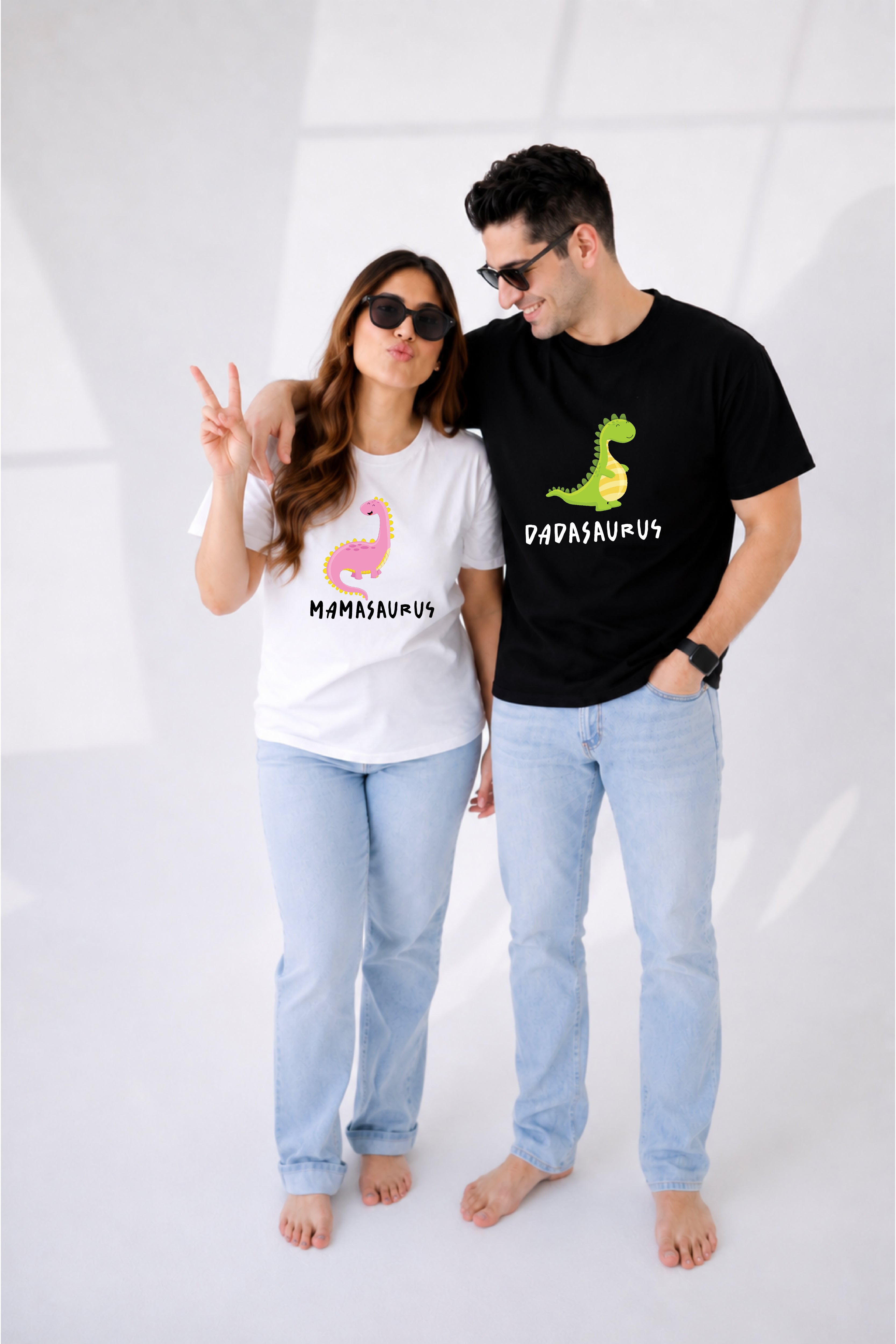 Dadasaurus/Mamasaurus Oversized Couple T-Shirts (Pack of 2)