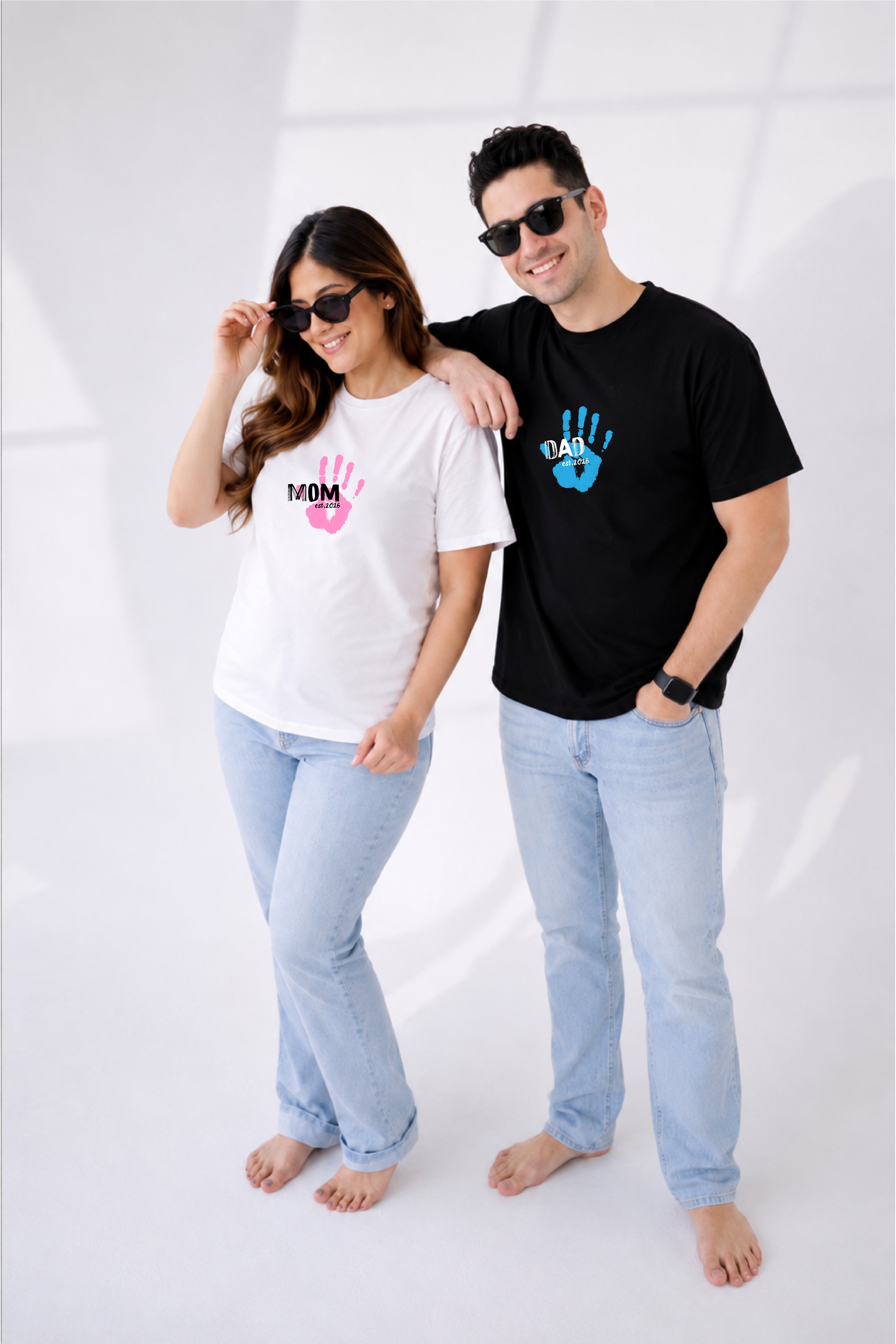 Mom Dad Hand print Oversized Couple T-Shirts (Pack of 2)