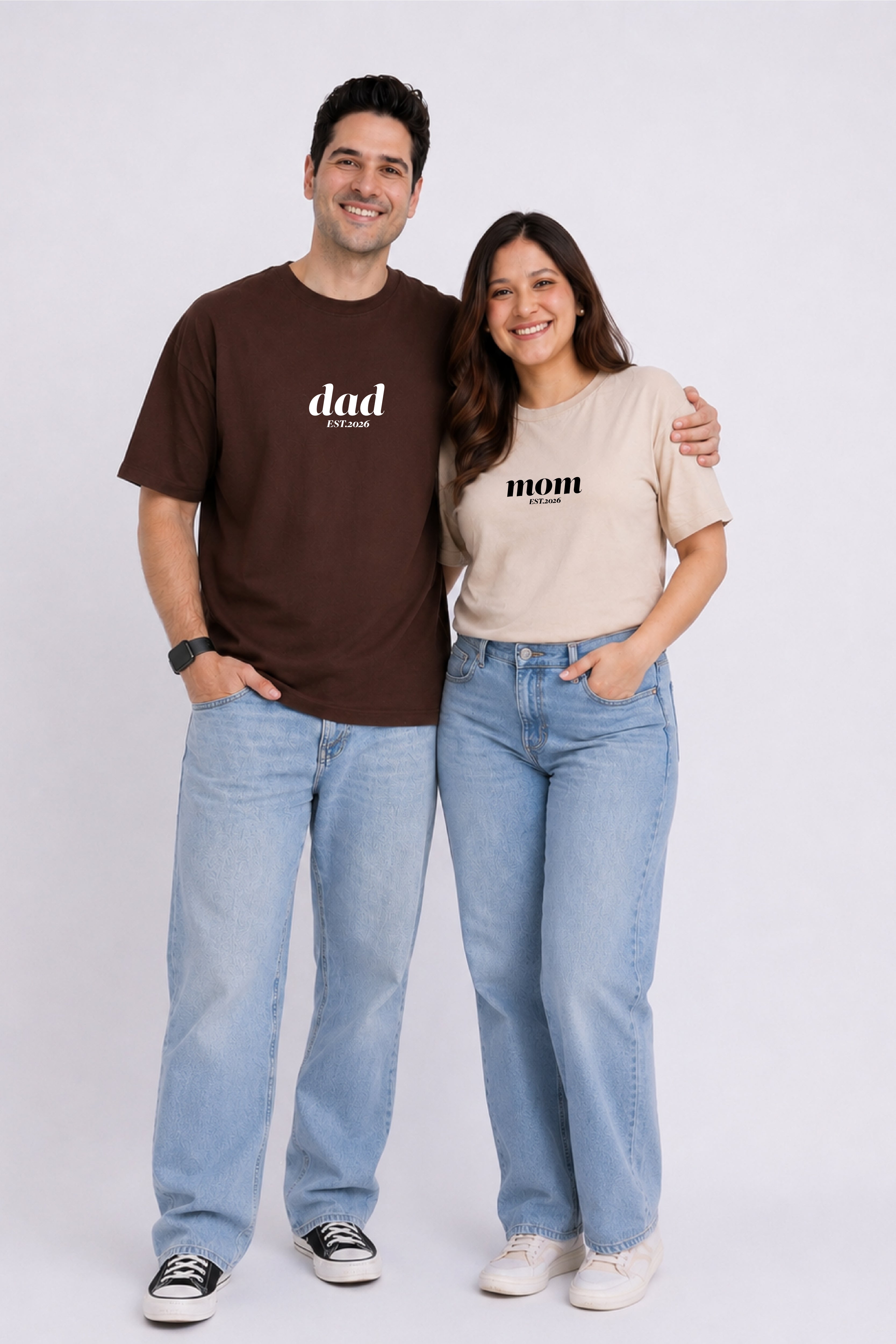 Mom Dad EST Oversized Couple T-Shirts (Pack of 2)