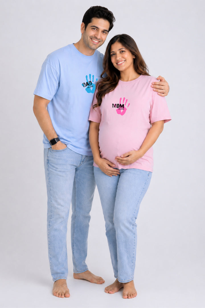 Mom Dad Hand print Oversized Couple T-Shirts (Pack of 2)