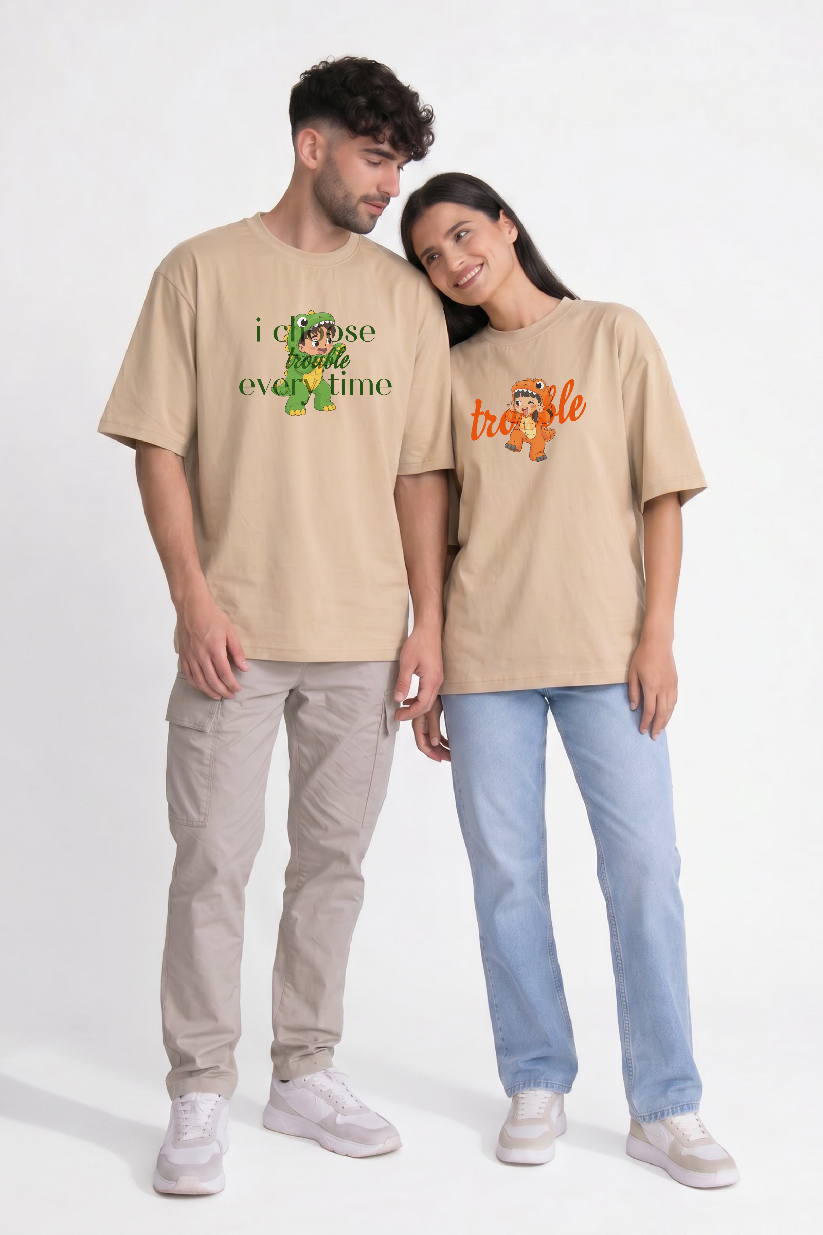 Mischief mode ON Couple Oversized Tees — Pack of 2