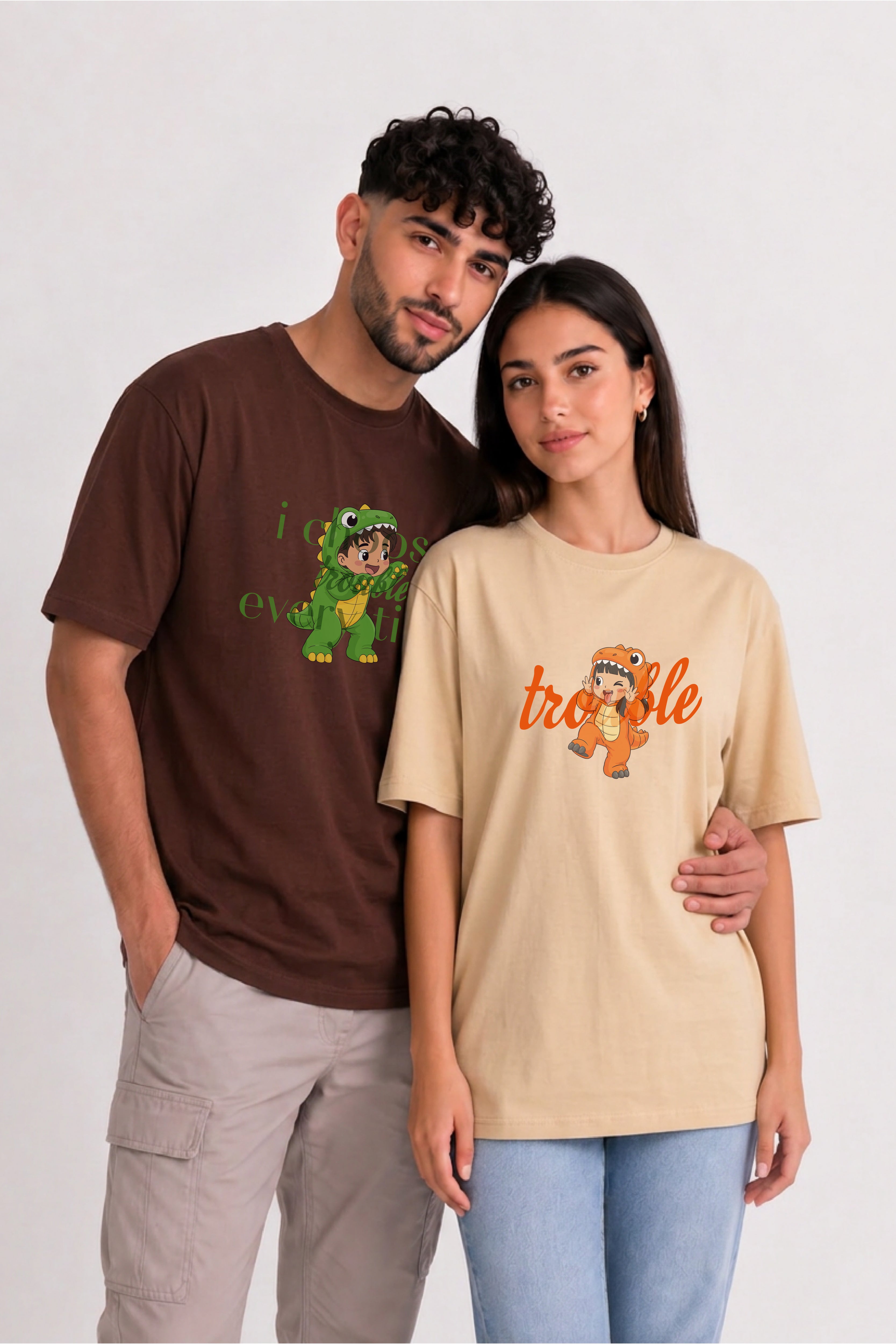 Mischief mode ON Couple Oversized Tees — Pack of 2