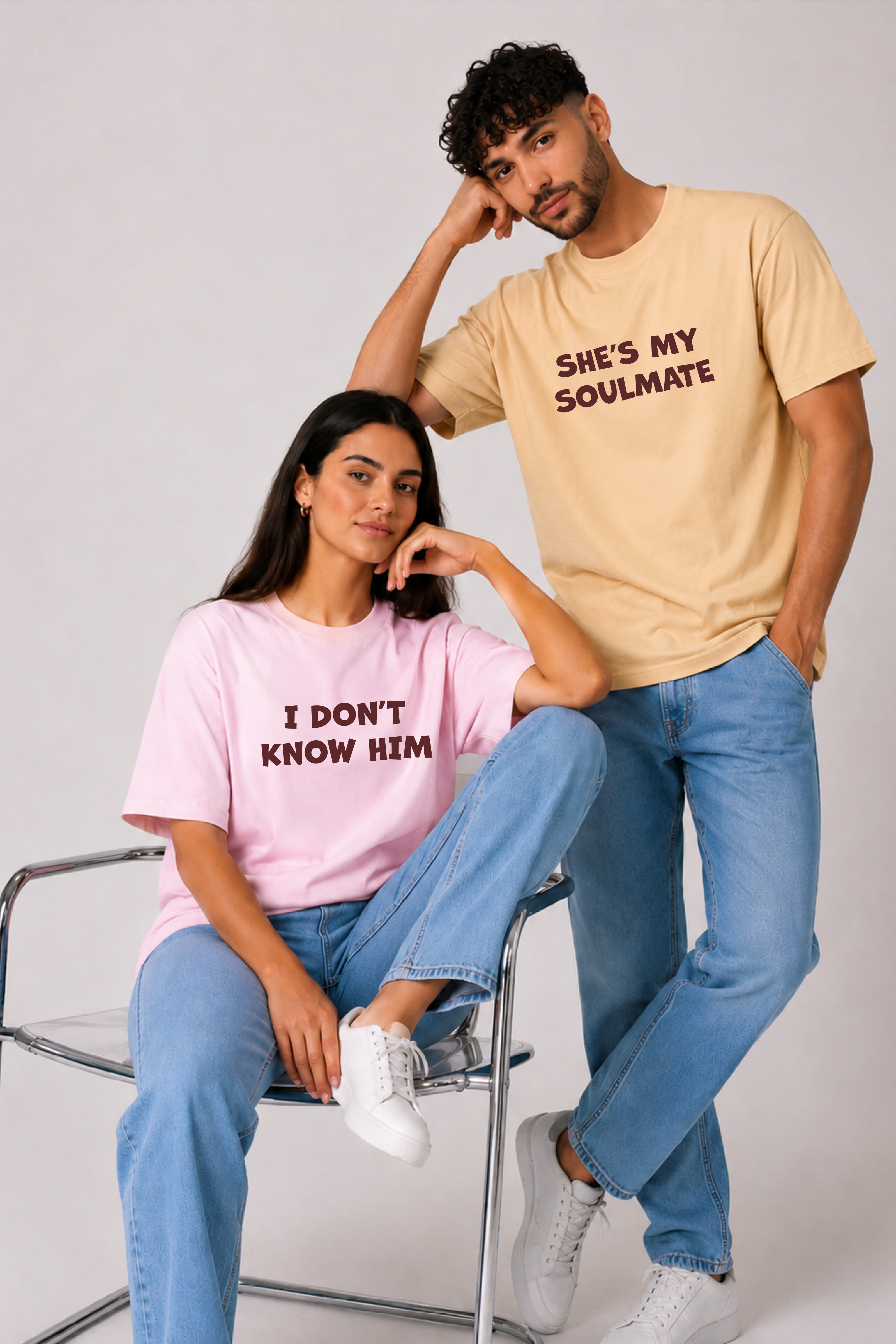 I don't know him Couple Oversized Tees — Pack of 2