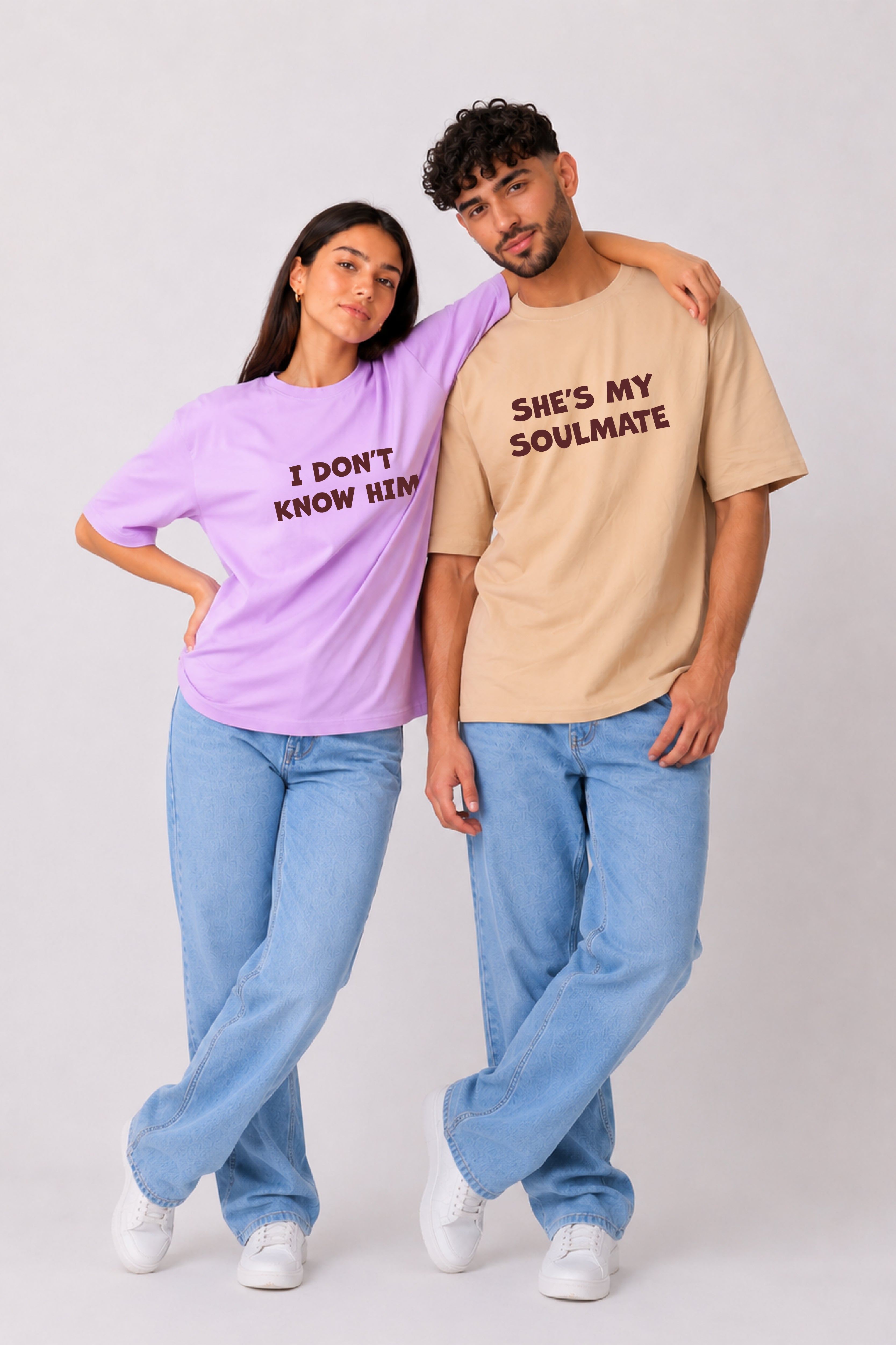 I don't know him Couple Oversized Tees — Pack of 2