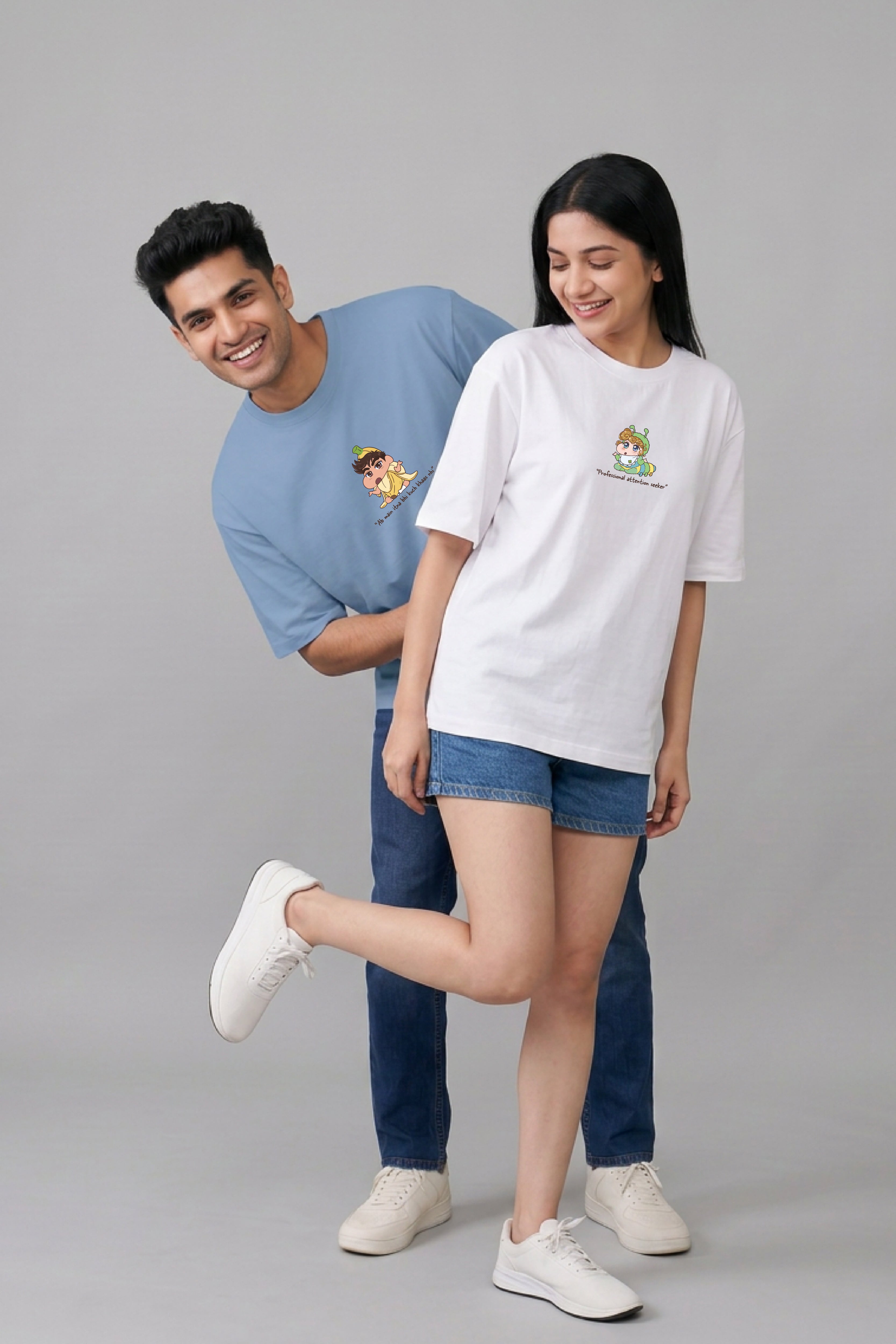 Shinchan and Himawari inspired Oversized T-Shirts (Pack of 2)