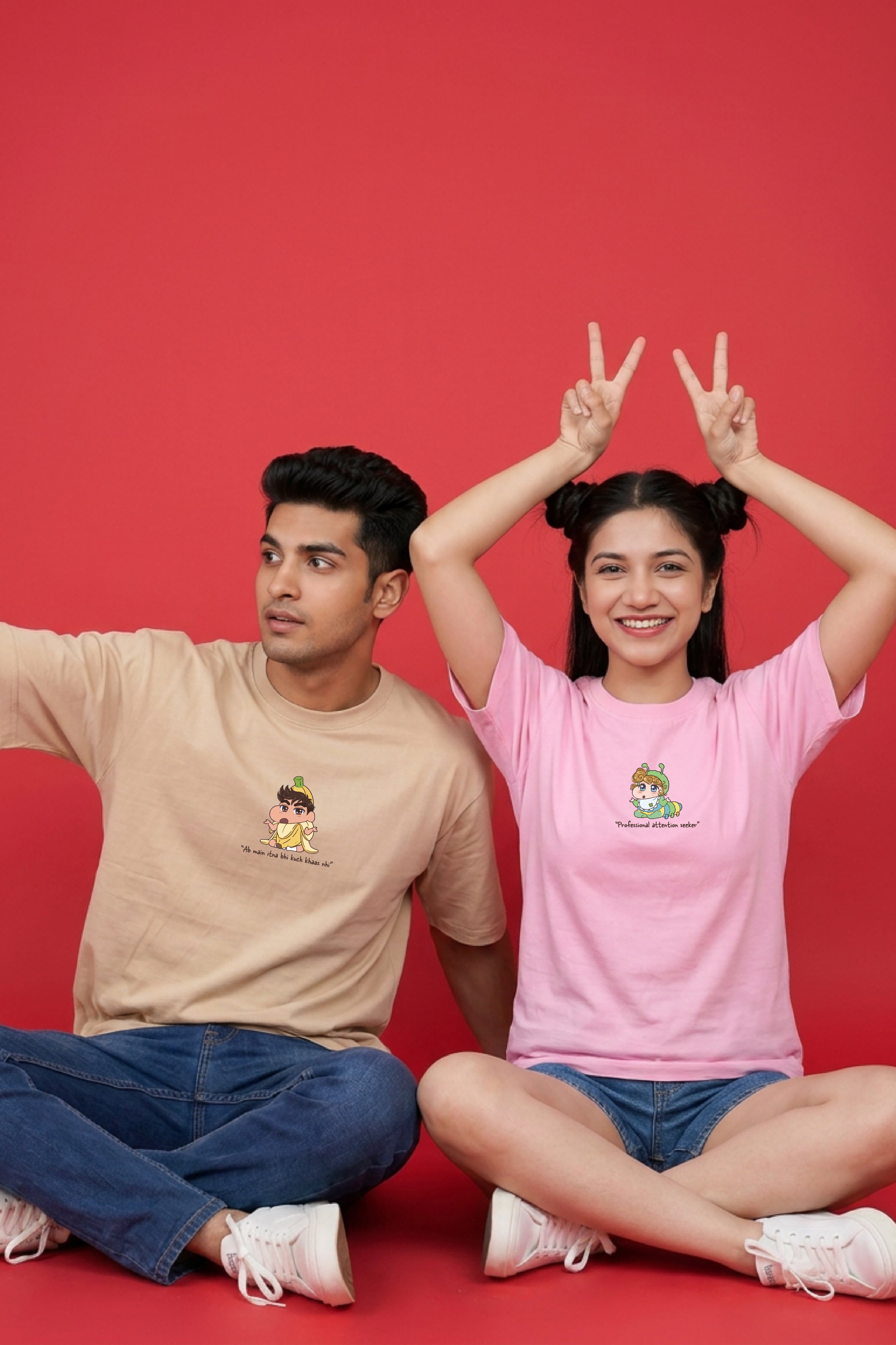 Shinchan and Himawari inspired Oversized T-Shirts (Pack of 2)
