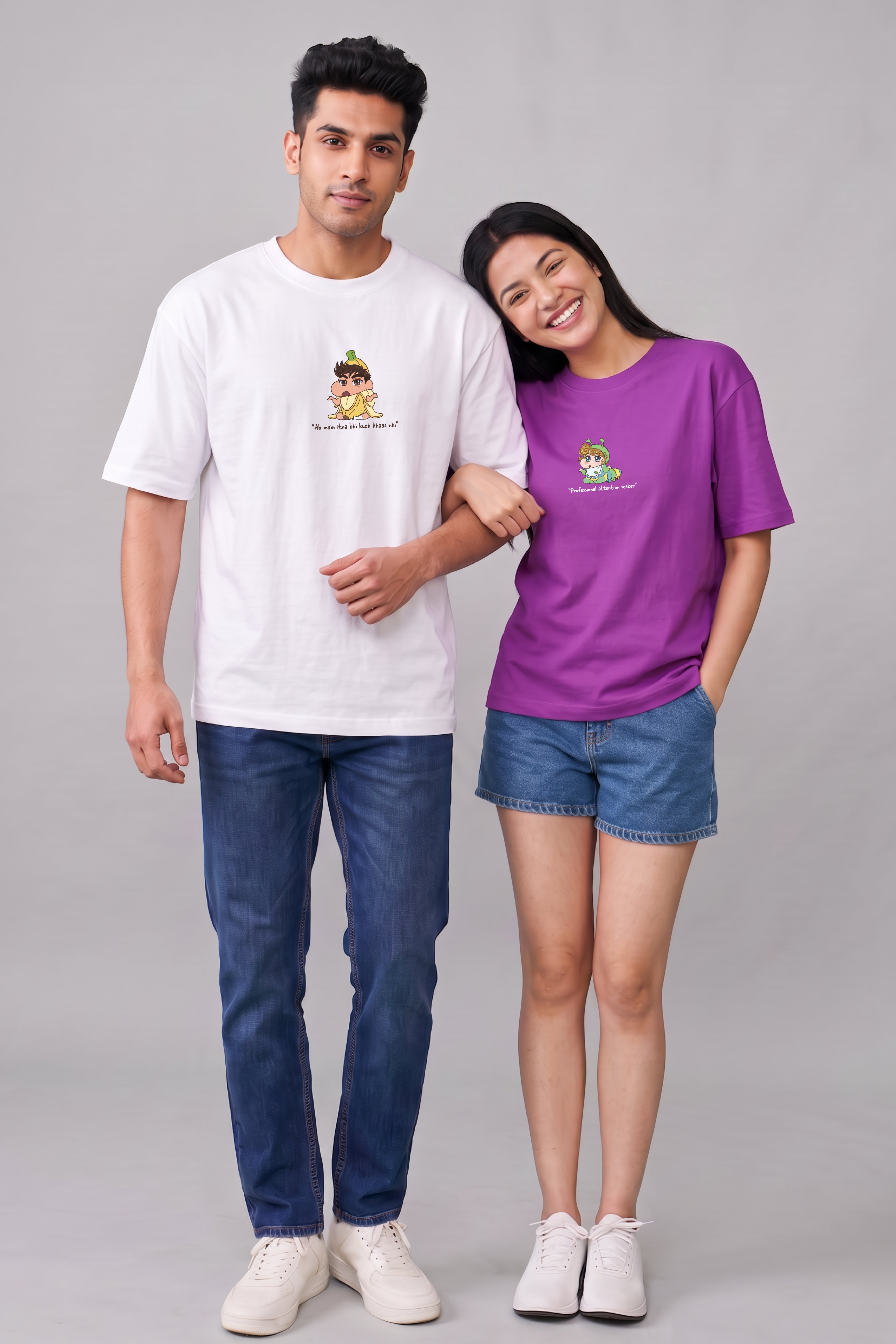 Shinchan and Himawari inspired Oversized T-Shirts (Pack of 2)