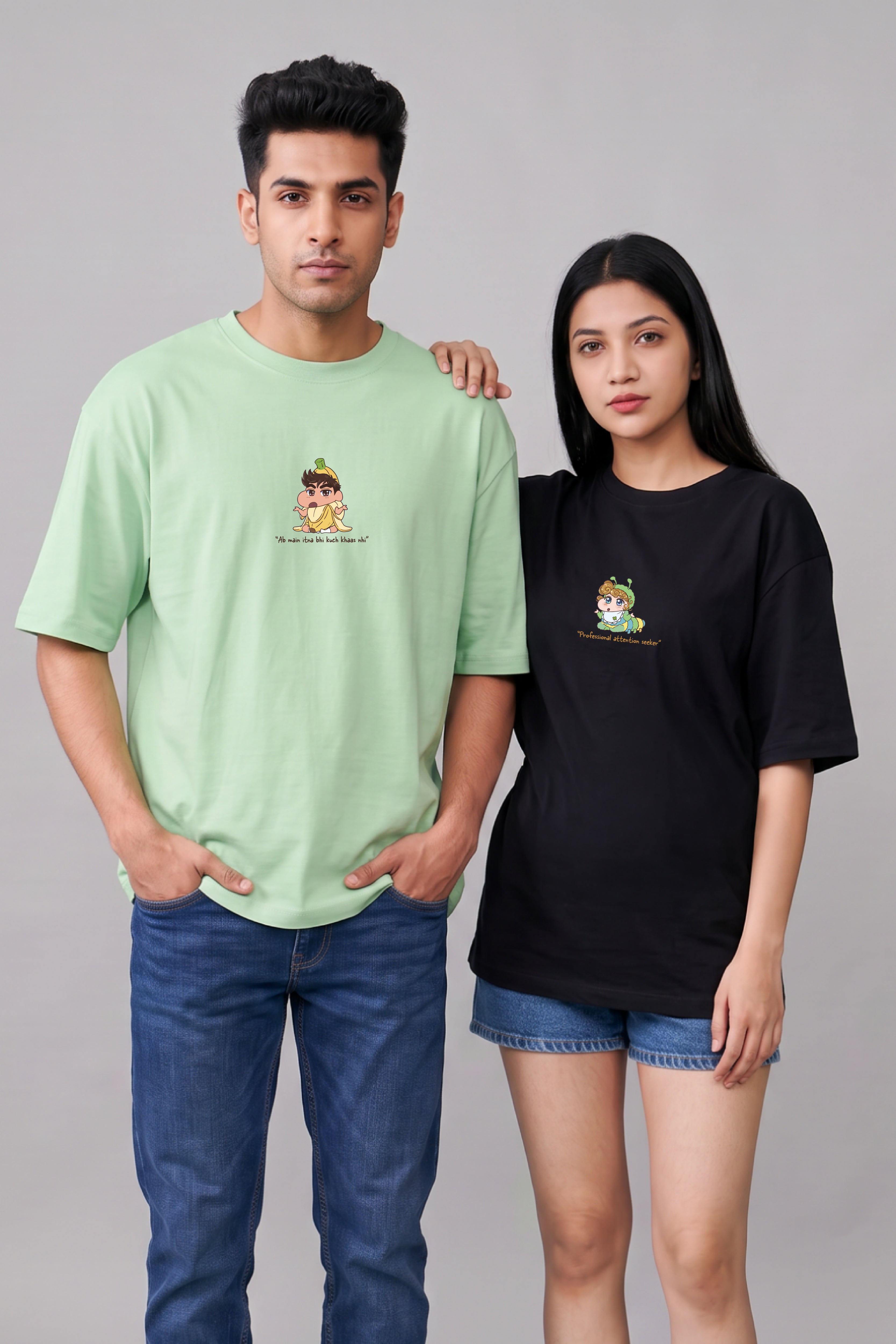 Shinchan and Himawari inspired Oversized T-Shirts (Pack of 2)