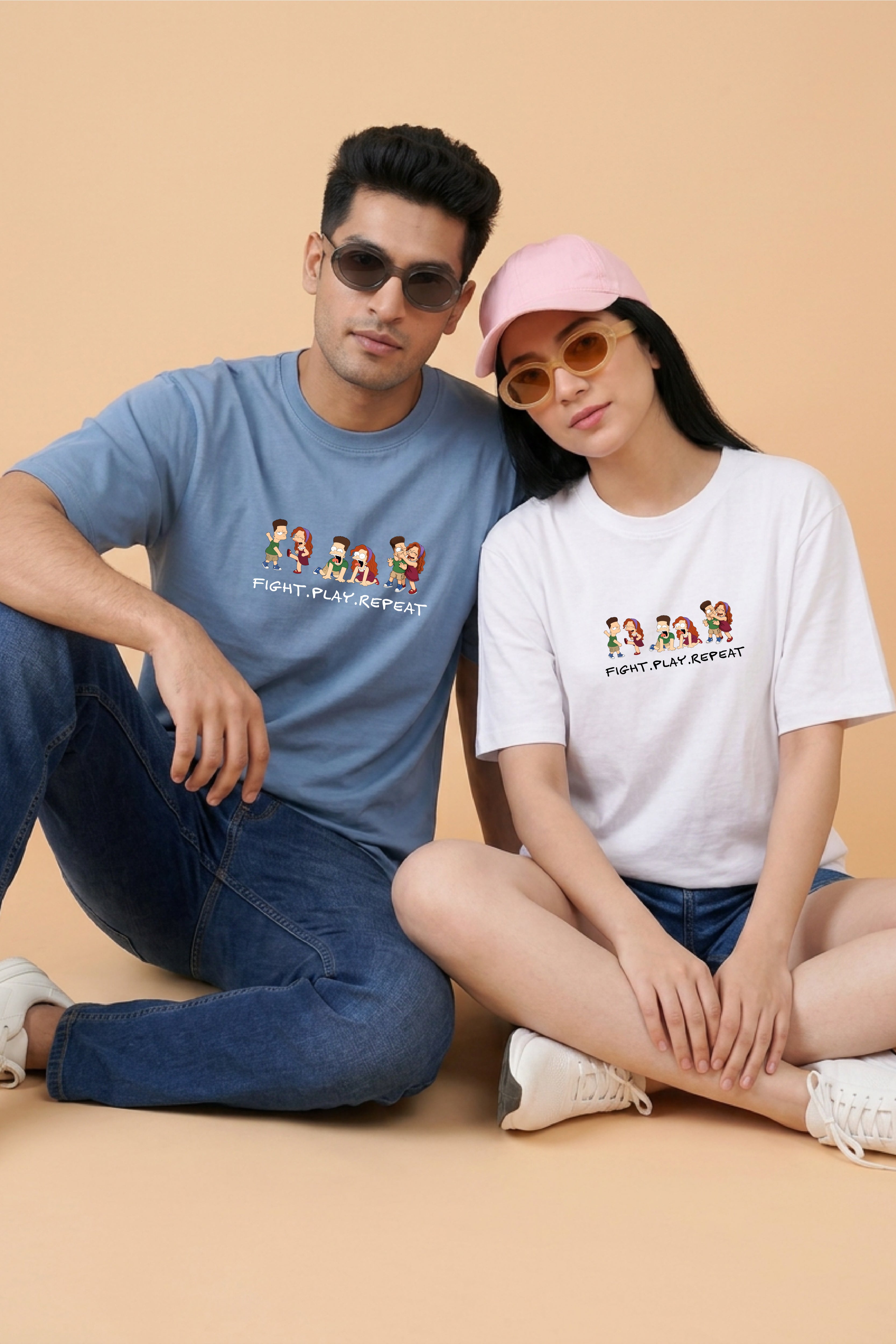 Fight & repeat Oversized T-Shirts (Pack of 2)