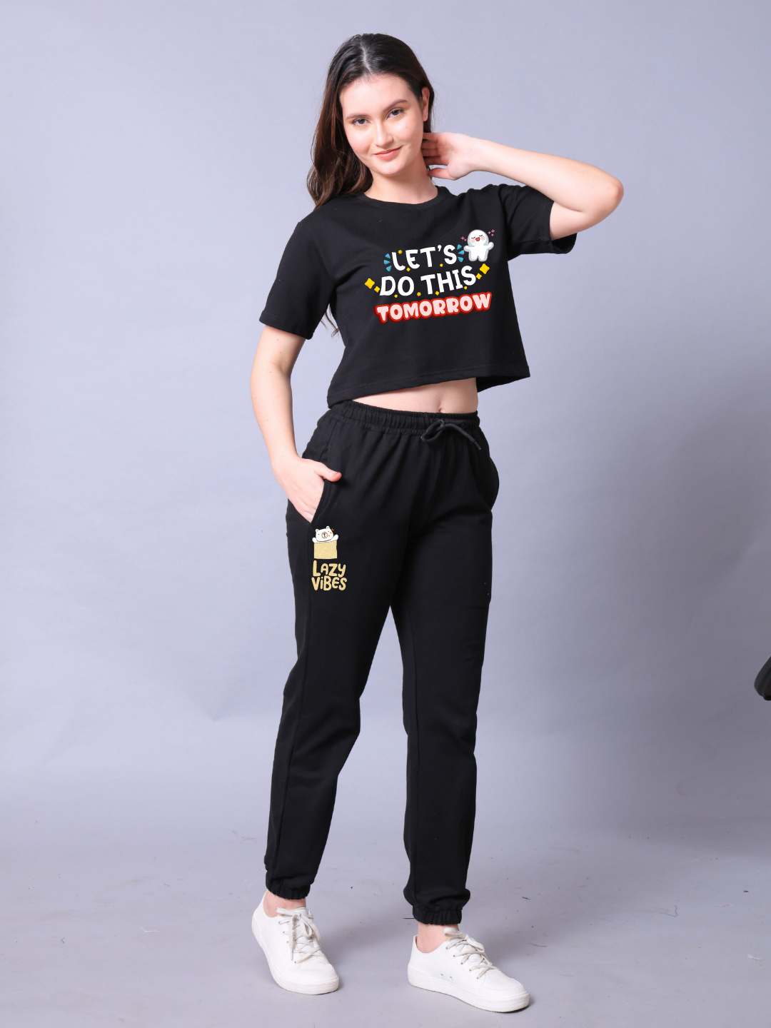 Lets Do This Tomorrow Women Co-Ord Set - Crop Top with Joggers