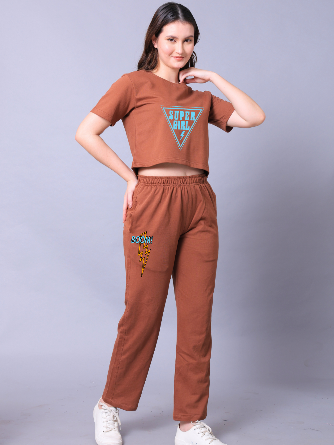 Super Girl Women Co-Ord Set - Crop Top with Joggers
