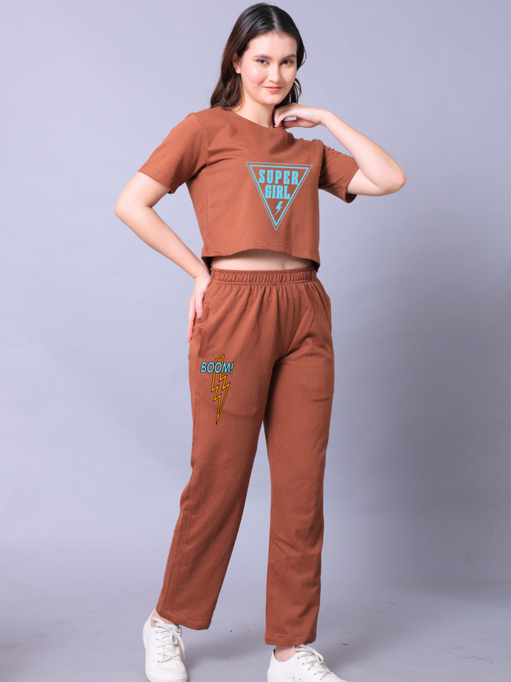 Super Girl Women Co-Ord Set - Crop Top with Joggers