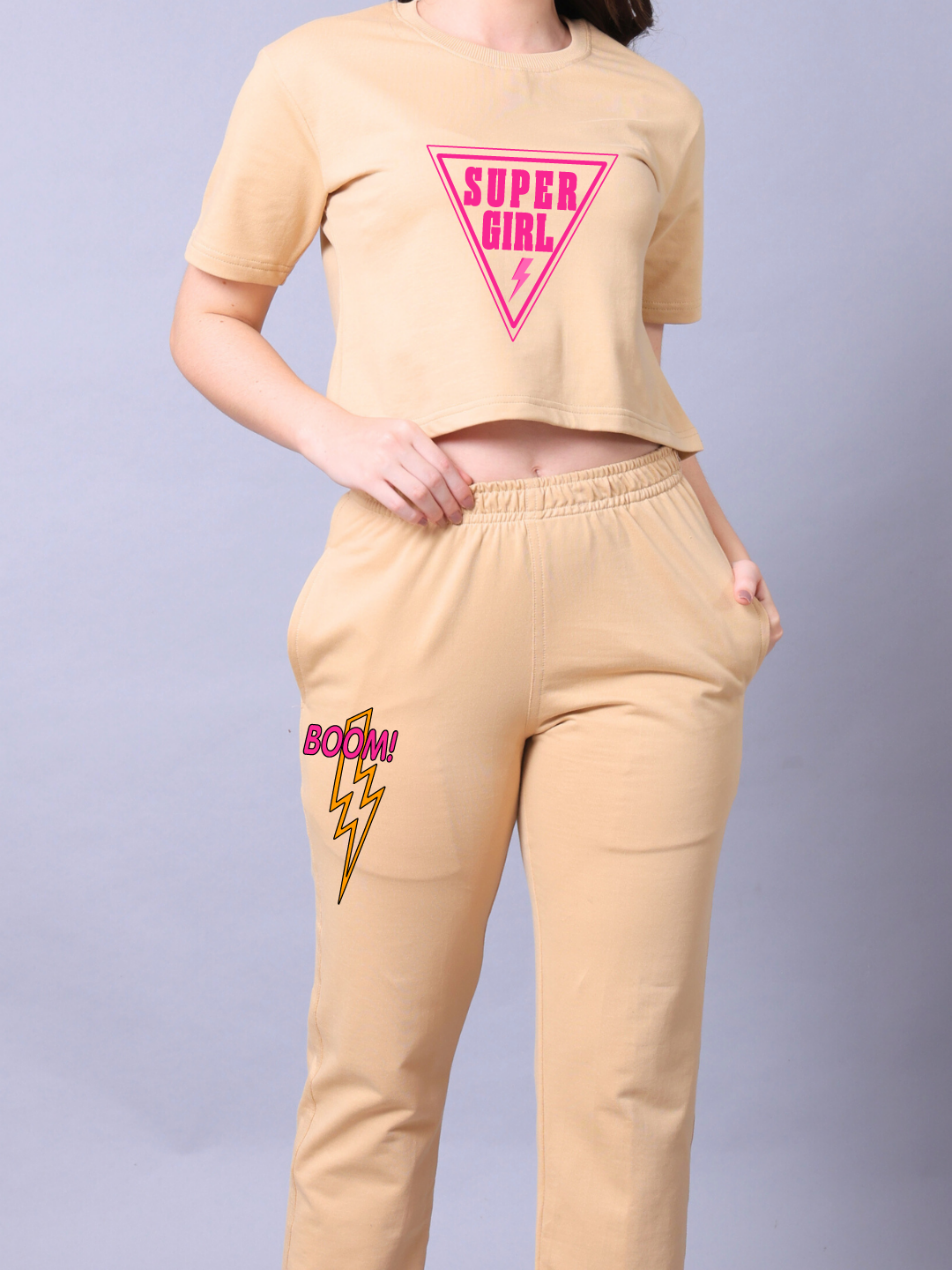 Super Girl Women Co-Ord Set - Crop Top with Joggers