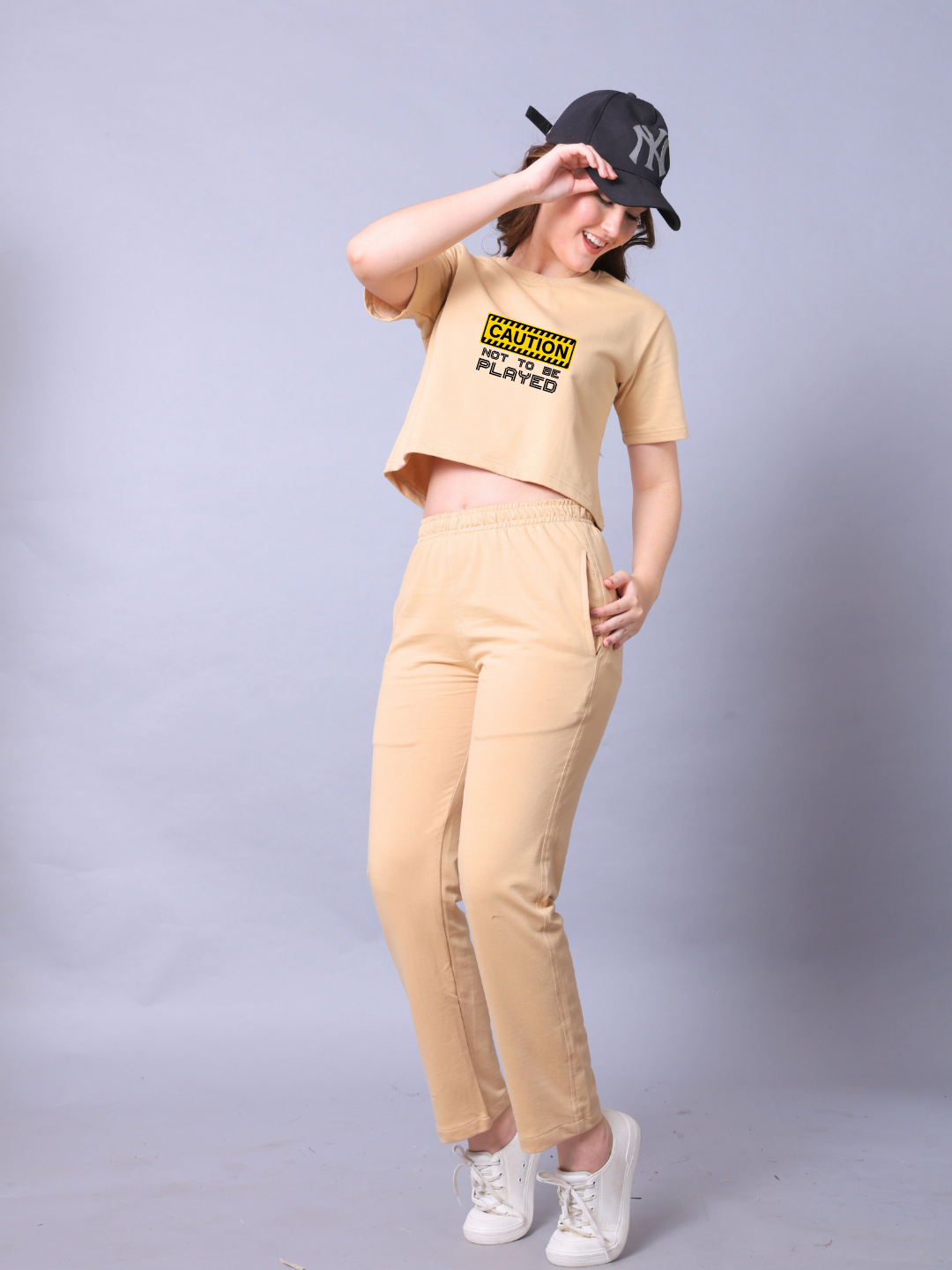 Caution Women Co-Ord Set - Crop Top with Joggers