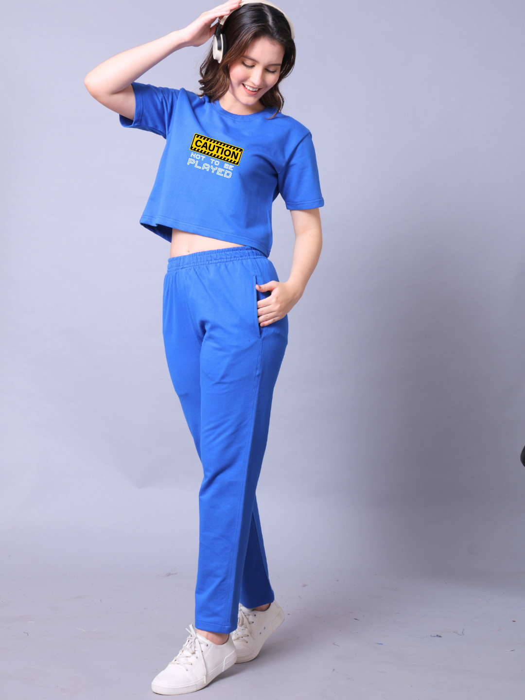 Caution Women Co-Ord Set - Crop Top with Joggers