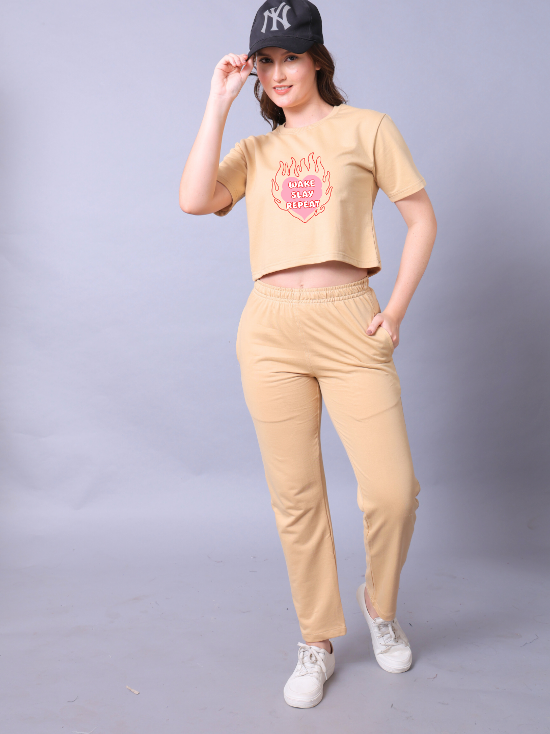 Wake Slay Repeat Women Co-Ord Set - Crop Top with Joggers