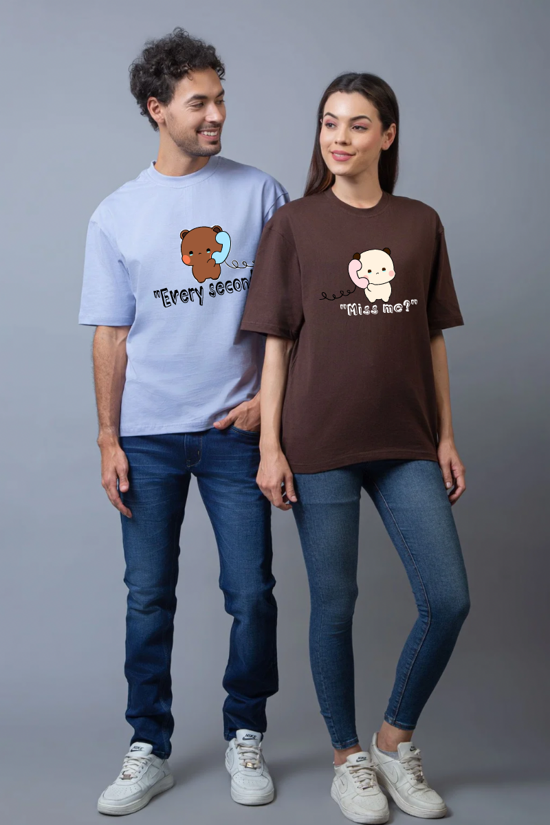 Miss me Couple Oversized Couple Tees - Pack of 2