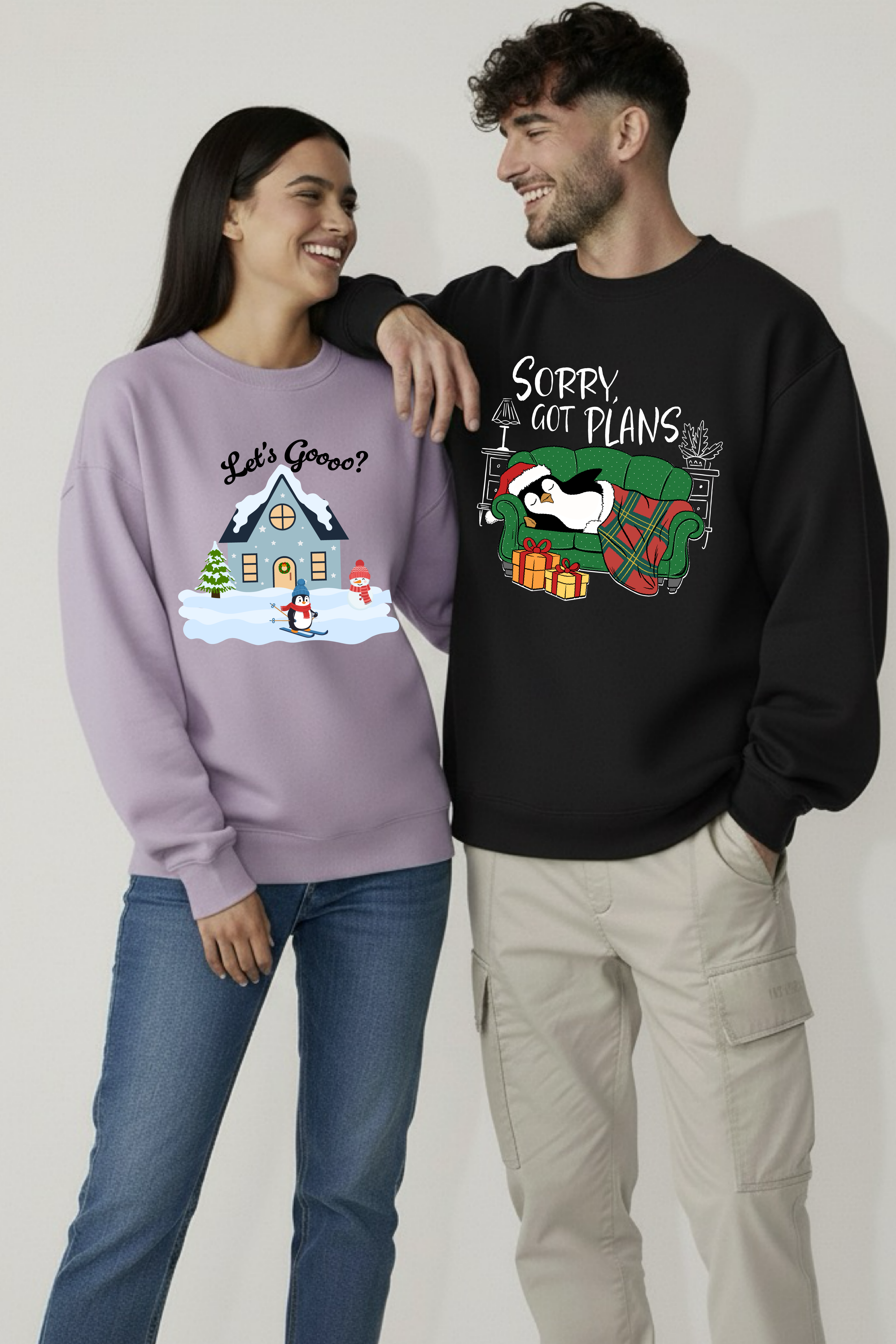 Let’s Go and Sorry Got Plans Couple Unisex Sweatshirts (Pack of 2)