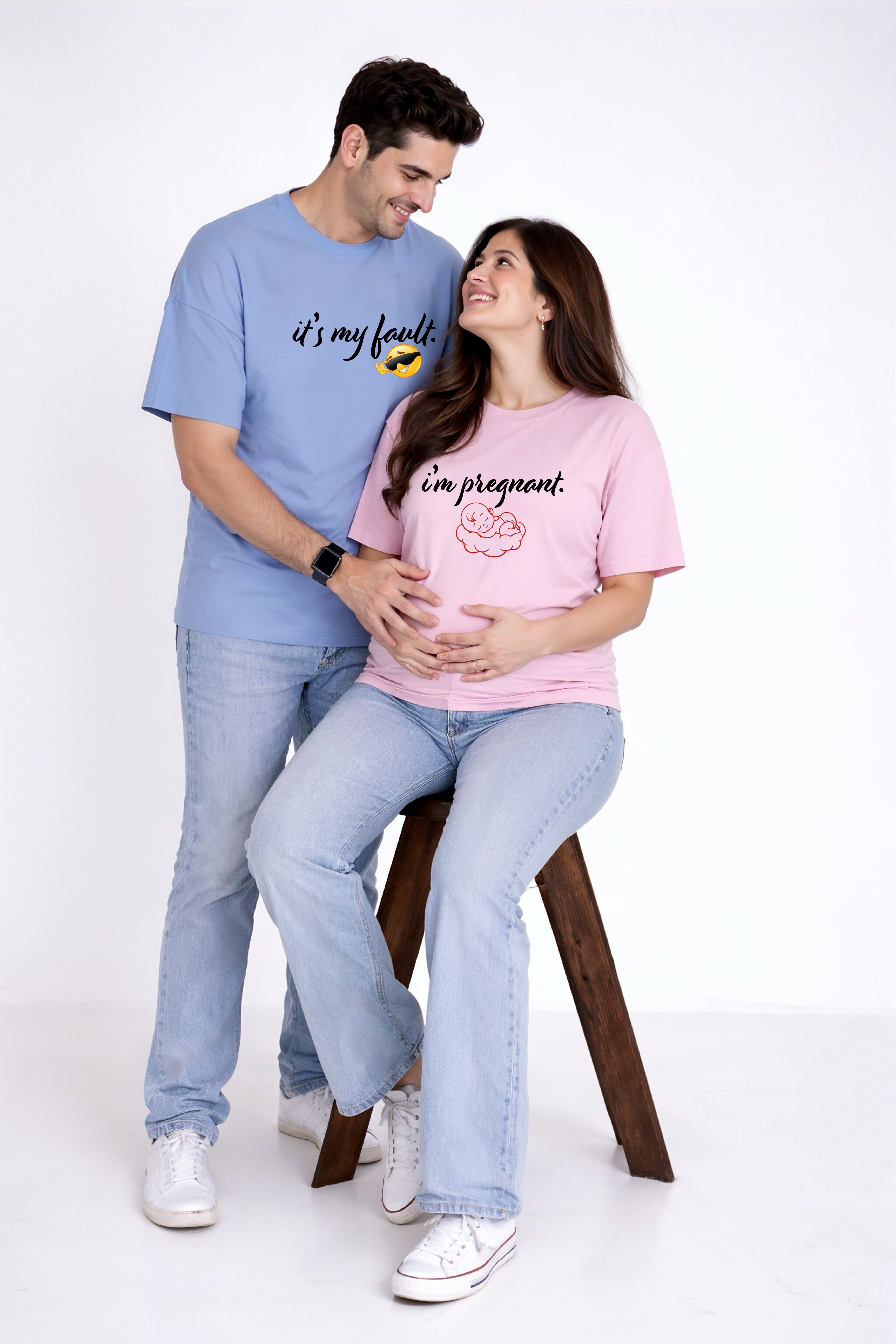 I'm pregnant _ it's my fault Oversized Couple T-Shirts (Pack of 2)
