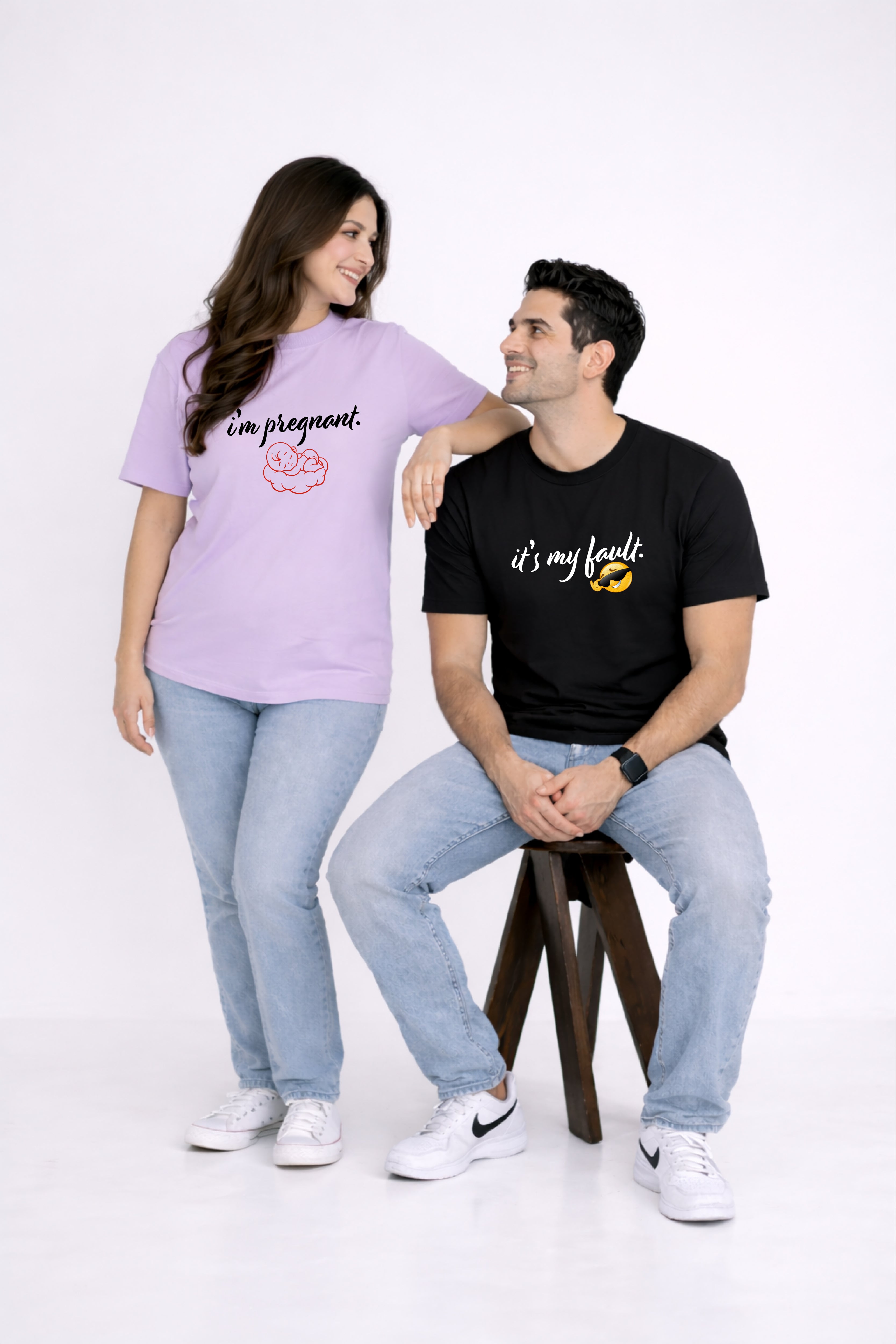 I'm pregnant _ it's my fault Oversized Couple T-Shirts (Pack of 2)