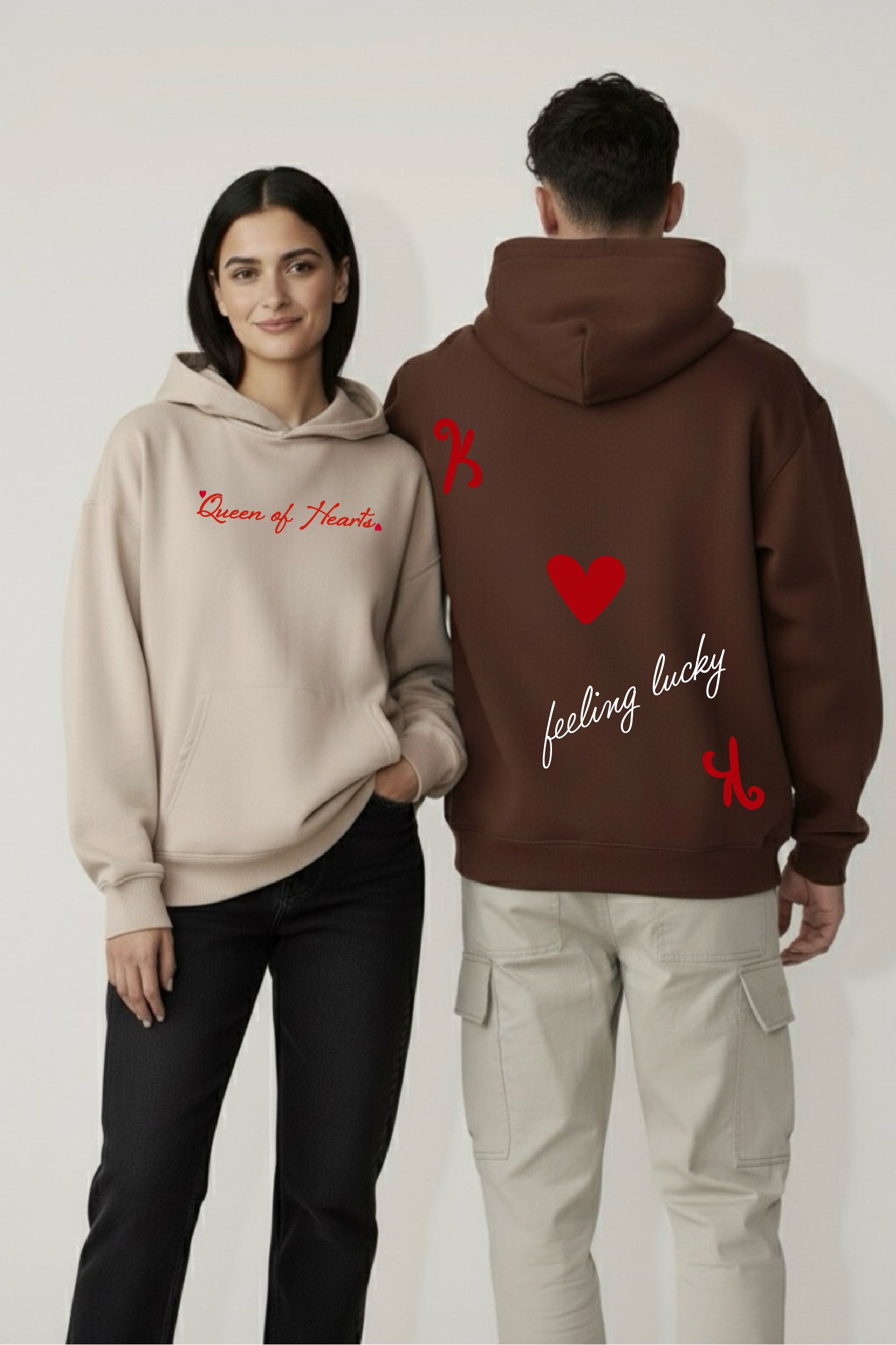 King I Queen of Hearts Oversized Drop Shoulder Hoodies - Pack of 2