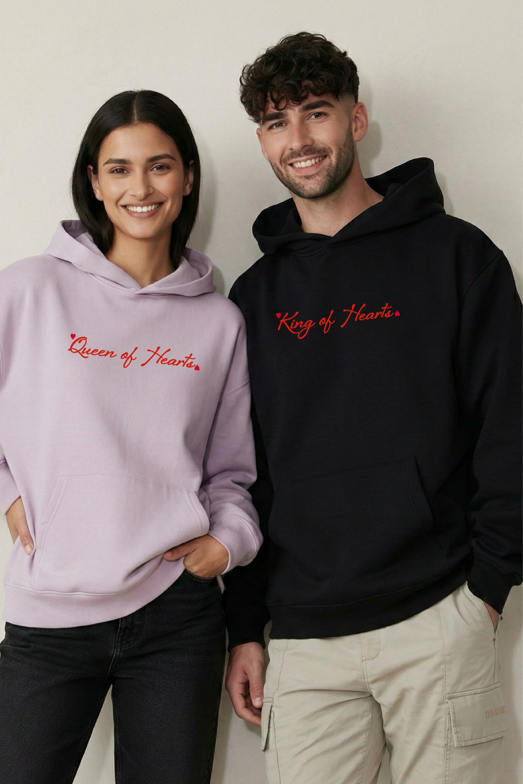 King I Queen of Hearts Oversized Drop Shoulder Hoodies - Pack of 2