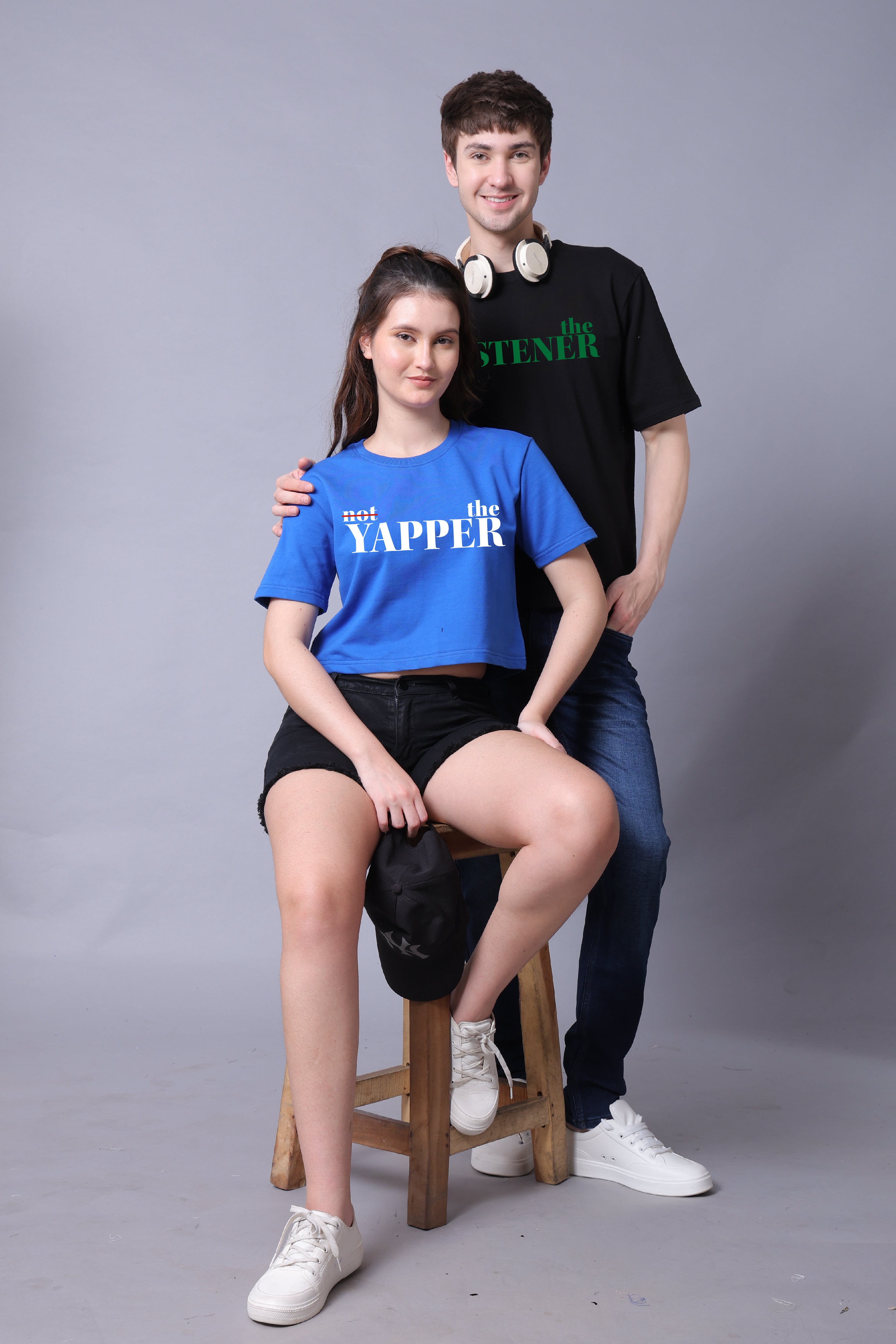 Listener & Yapper Drop Shoulder Tee and Crop Top - Pack of 2