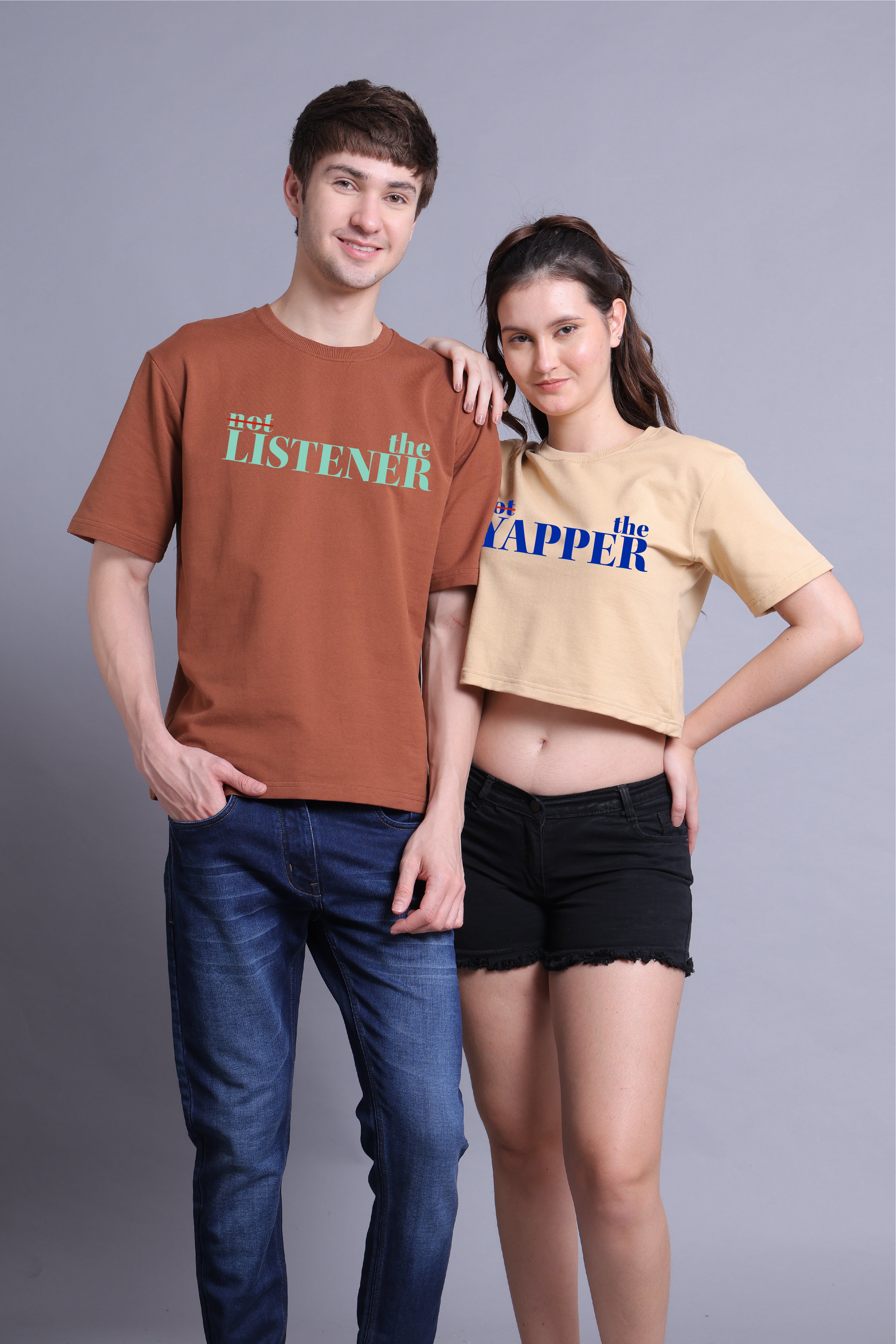 Listener & Yapper Drop Shoulder Tee and Crop Top - Pack of 2