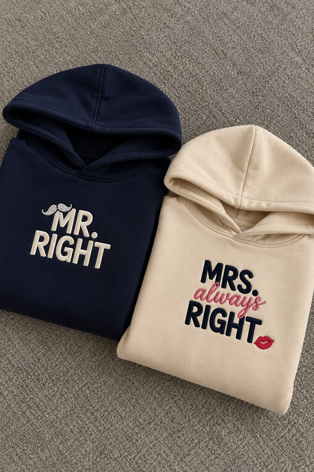 Embroided Mr Right Couple Hoodies — Pack of 2