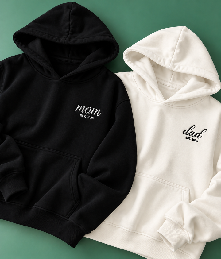 Embroided mom dad dates Couple Hoodies — Pack of 2