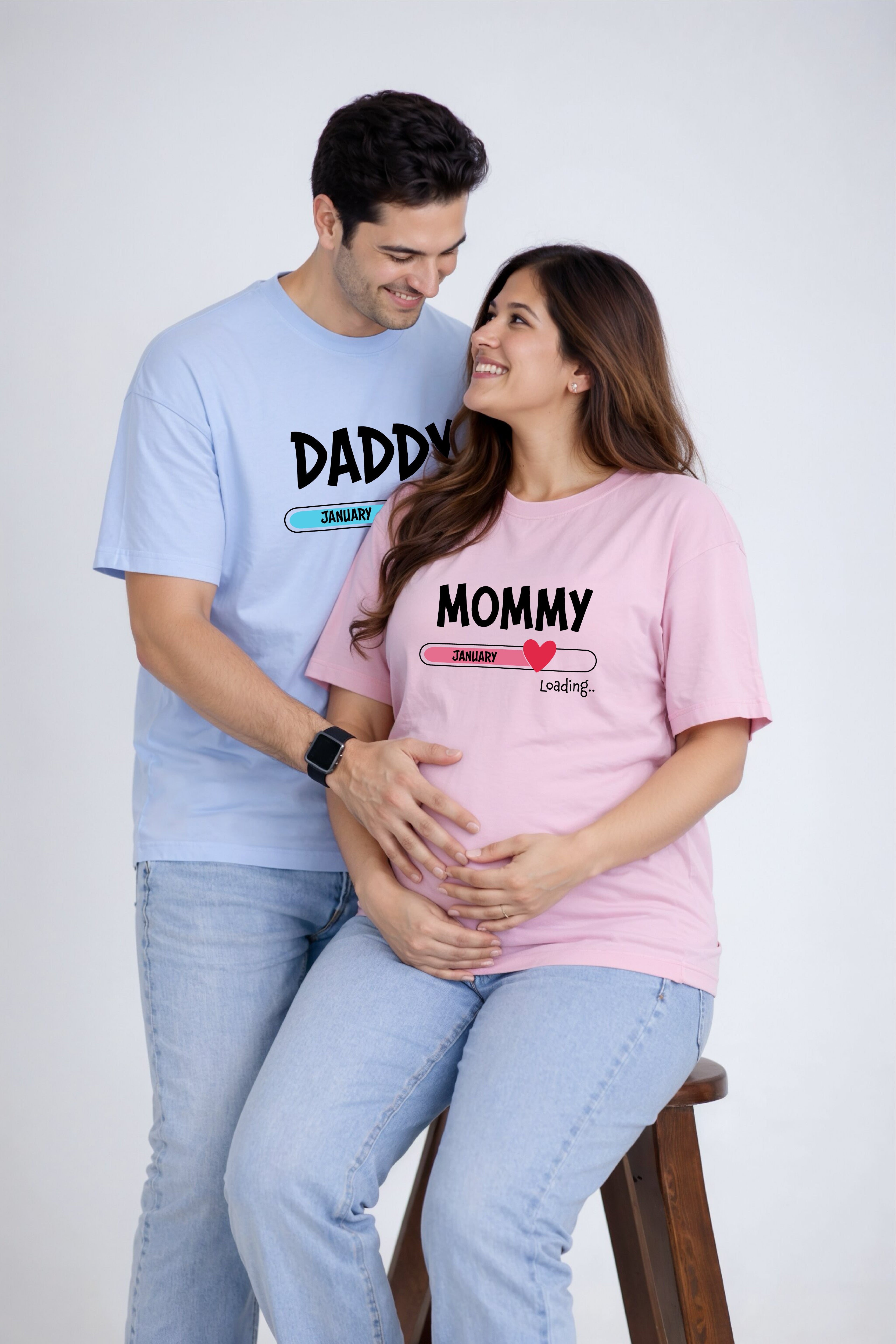 Mommy Daddy Oversized Couple T-Shirts (Pack of 2)