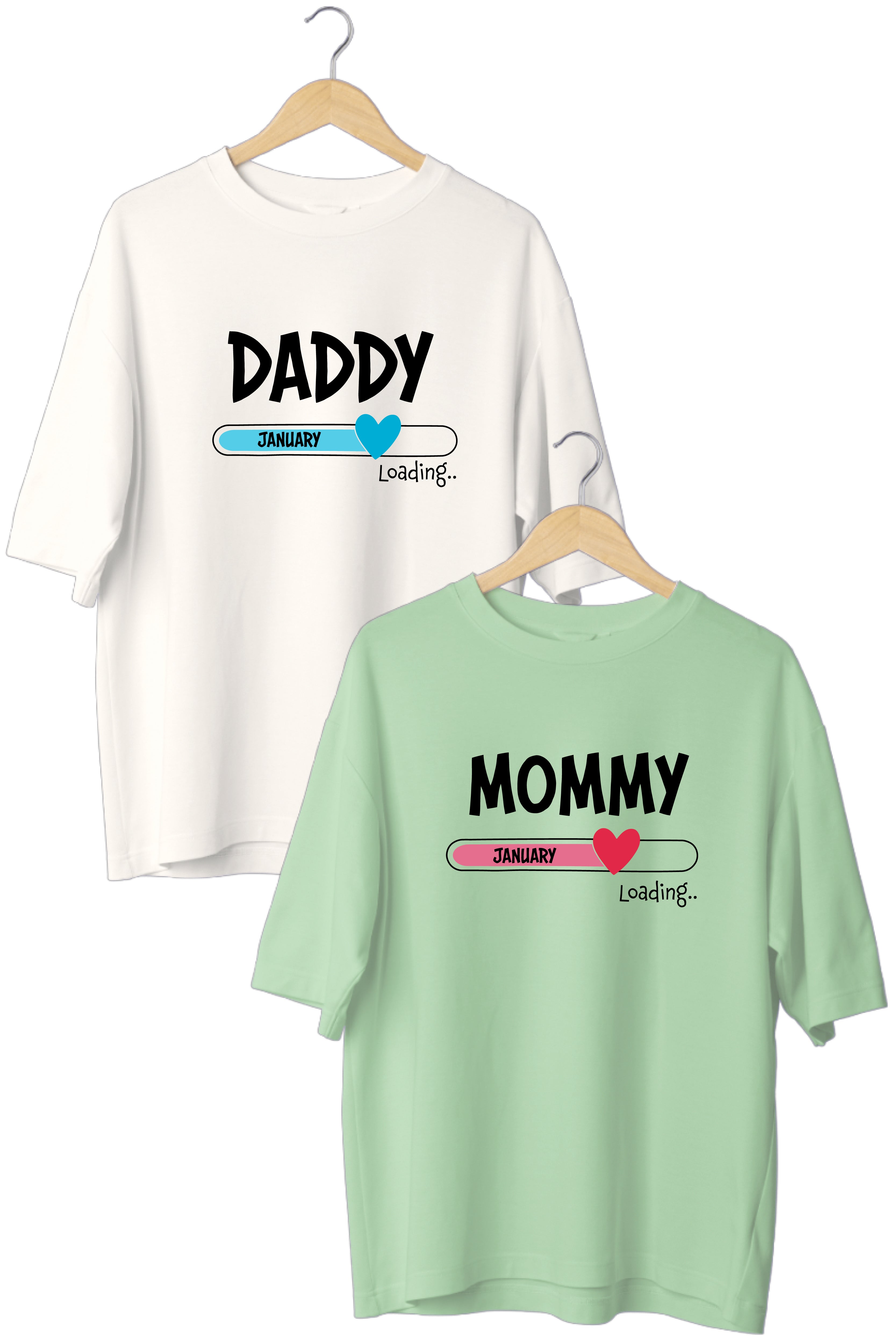 Mommy Daddy Oversized Couple T-Shirts (Pack of 2)