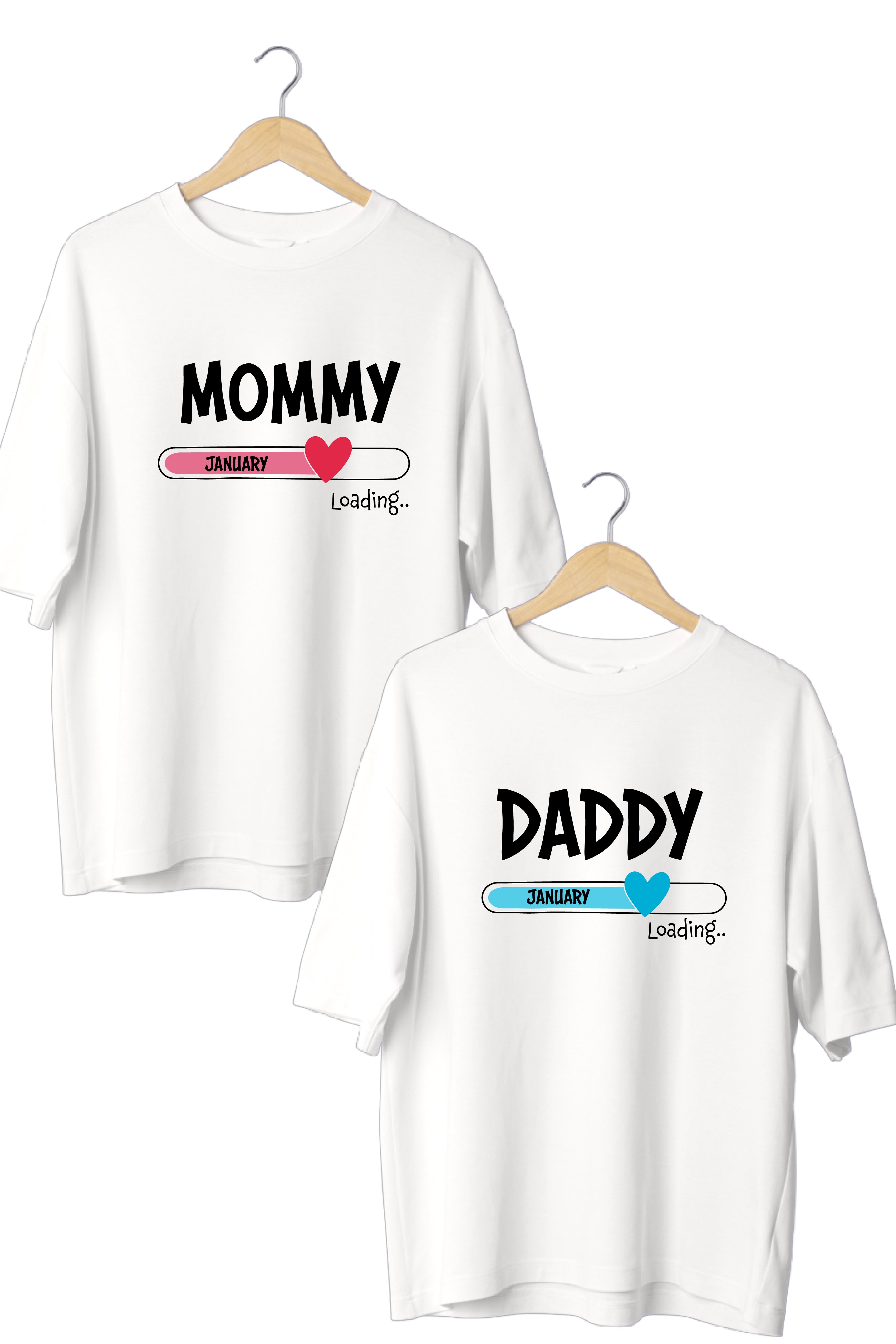 Mommy Daddy Oversized Couple T-Shirts (Pack of 2)