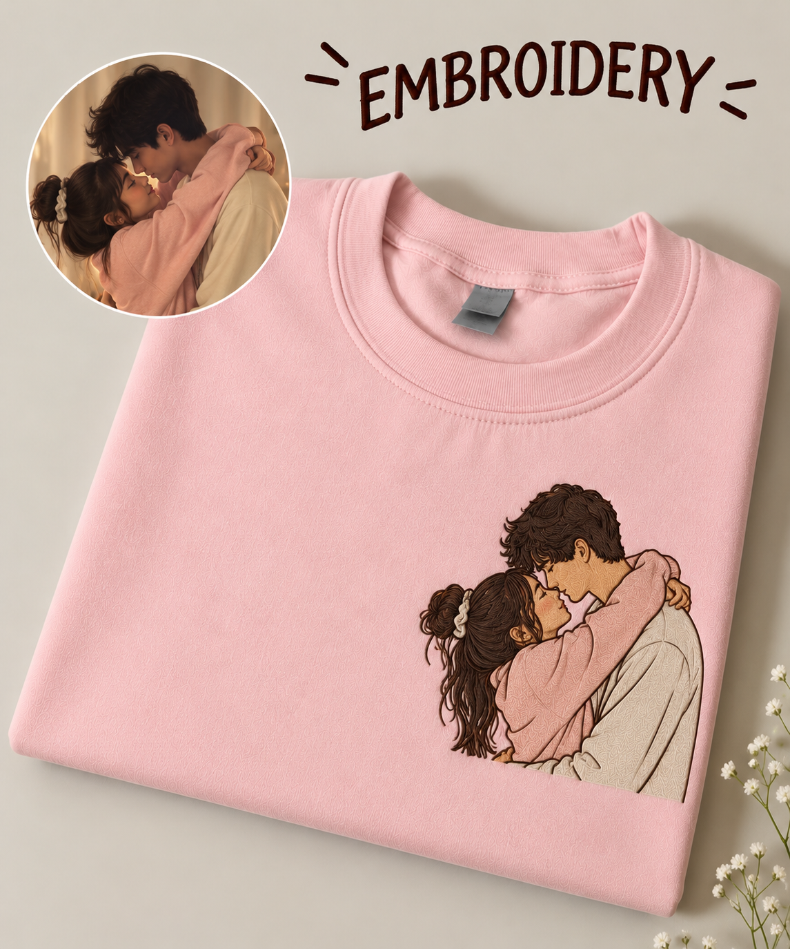 Embroided Customised Coloured Illustration Couple Oversize Tee