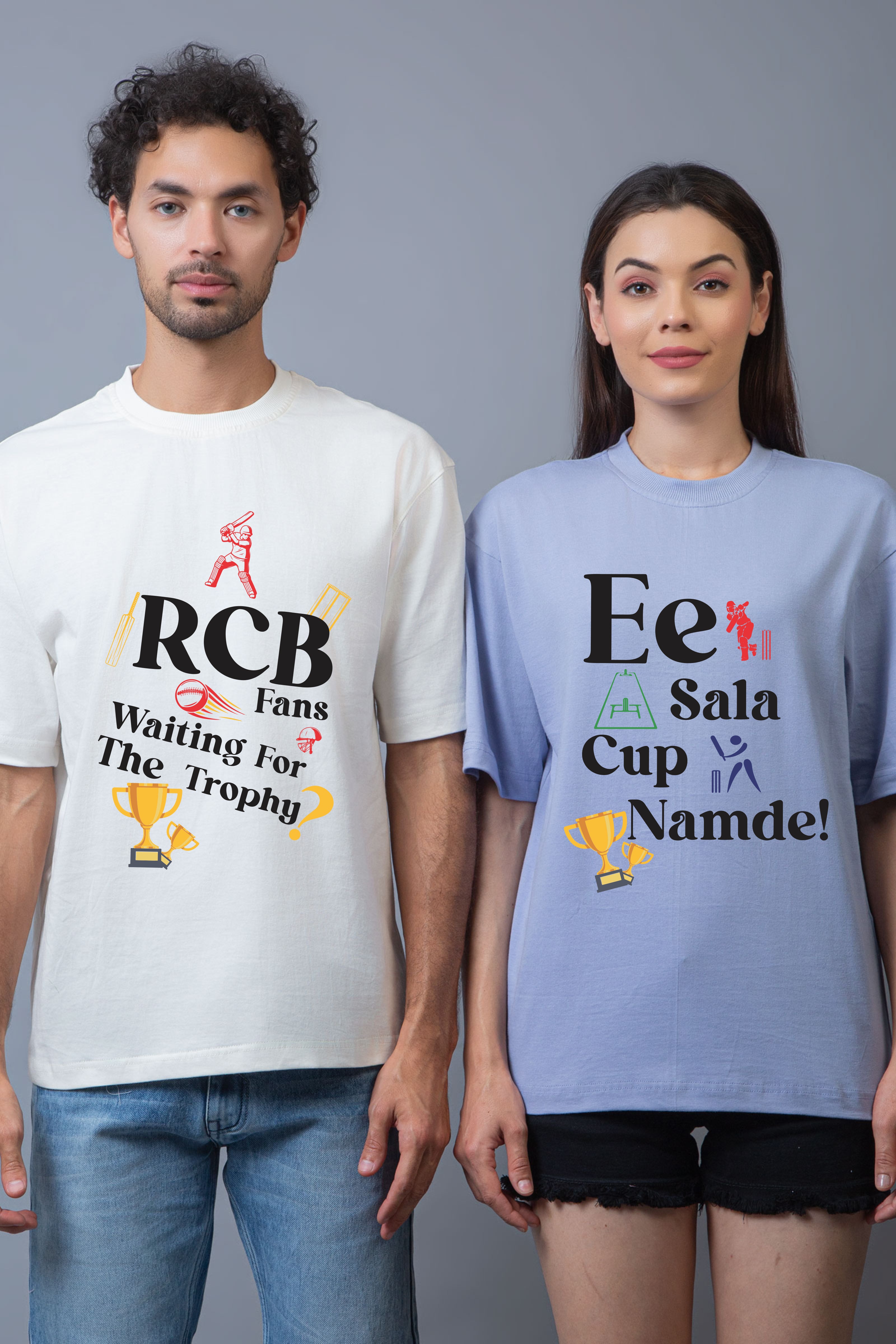 RCB Fan Couple Oversized Tees - Pack of 2