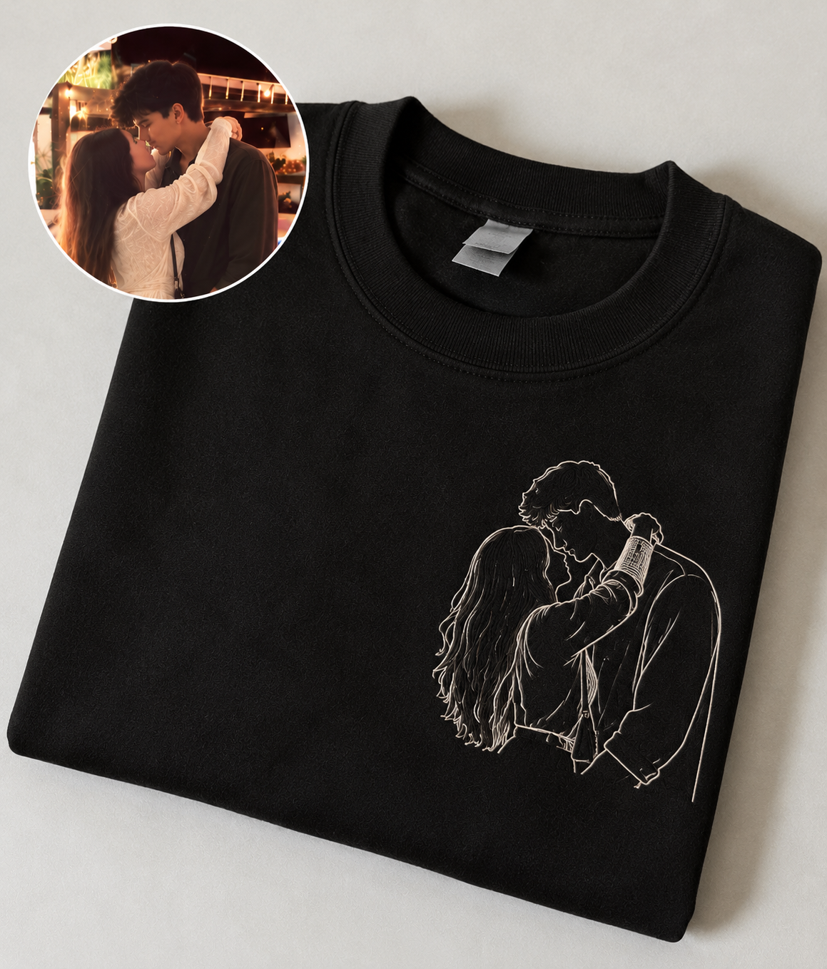 Embroided Customised Line Art Couple Oversize Tee
