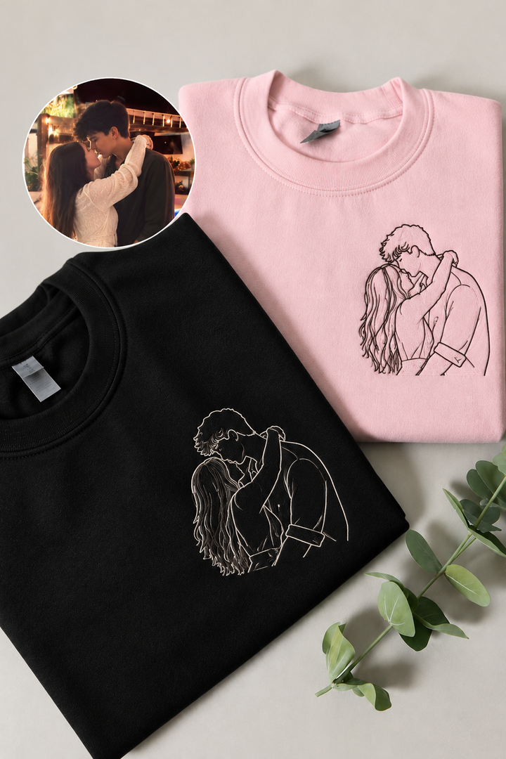 Embroided Customised Line Art Couple Oversize Tees - Pack of 2