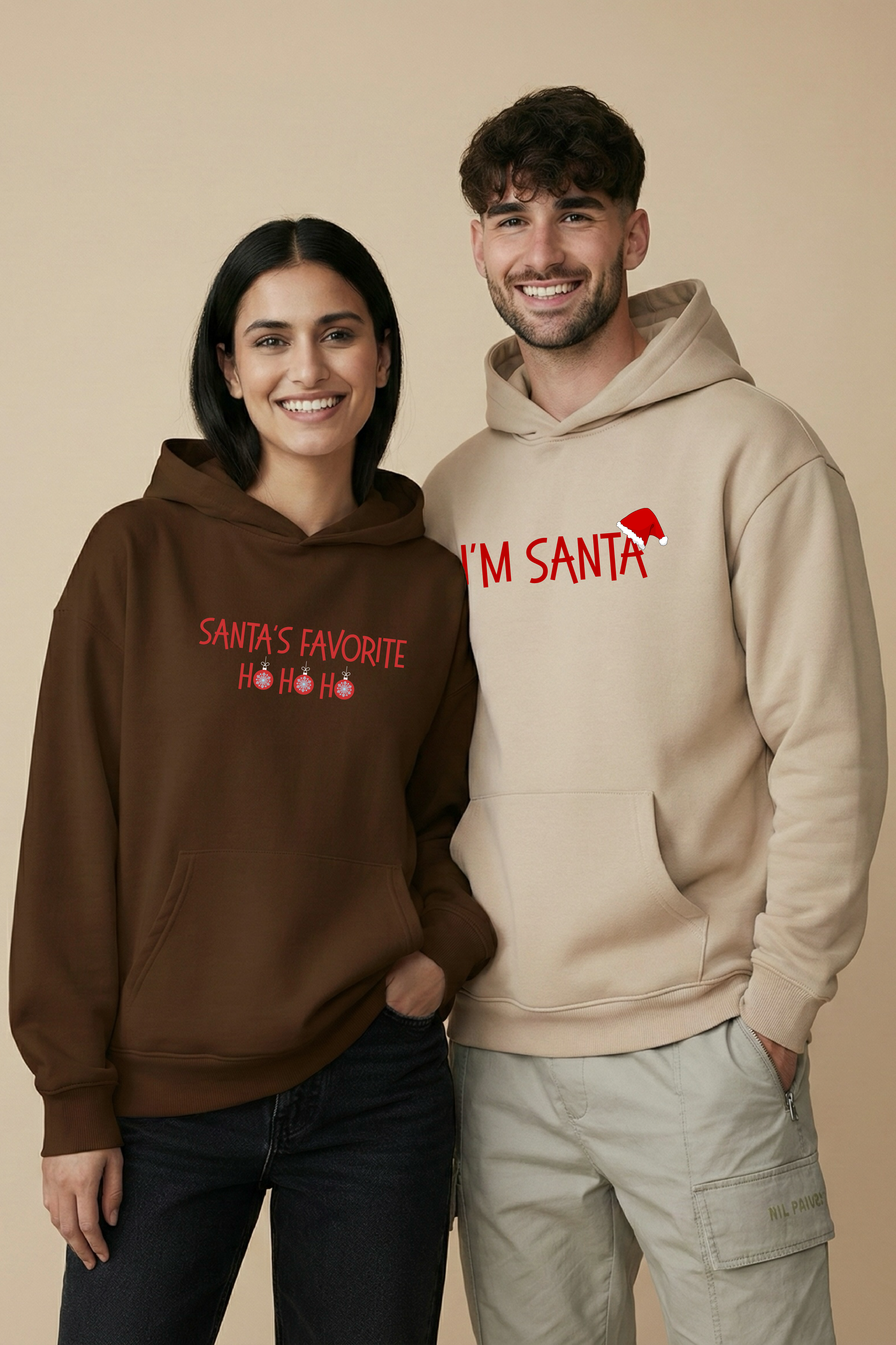 Santa’s Favorite Couple Oversized Drop Shoulder Hoodies - Pack of 2