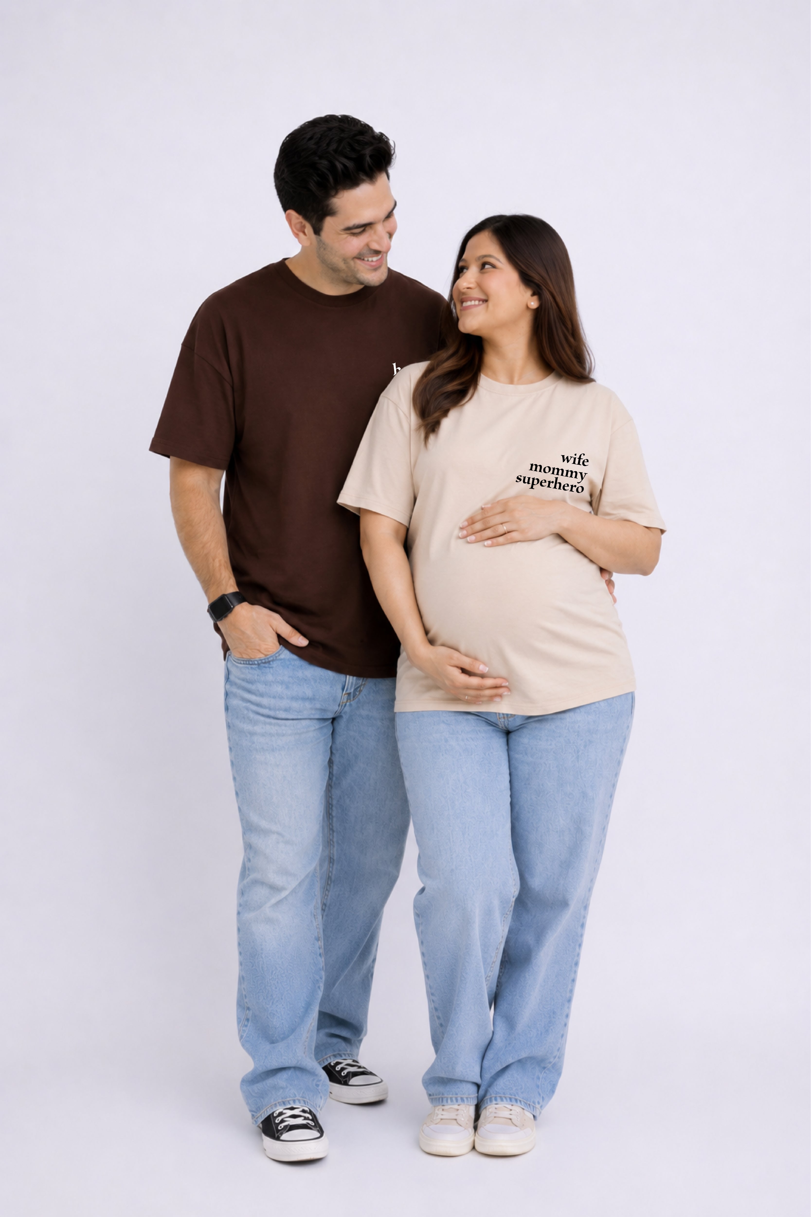 Husband, Daddy, Hero Oversized Couple T-Shirts (Pack of 2)