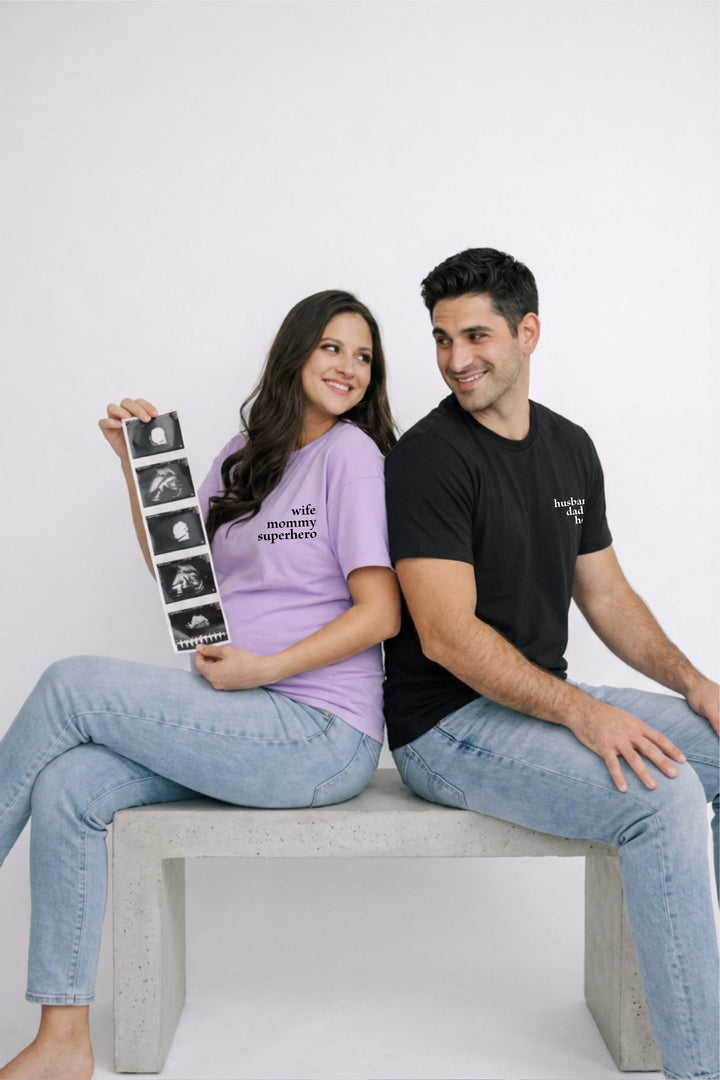 Husband, Daddy, Hero Oversized Couple T-Shirts (Pack of 2)
