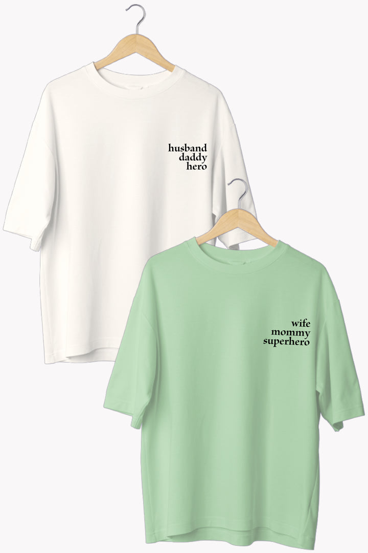Husband, Daddy, Hero Oversized Couple T-Shirts (Pack of 2)