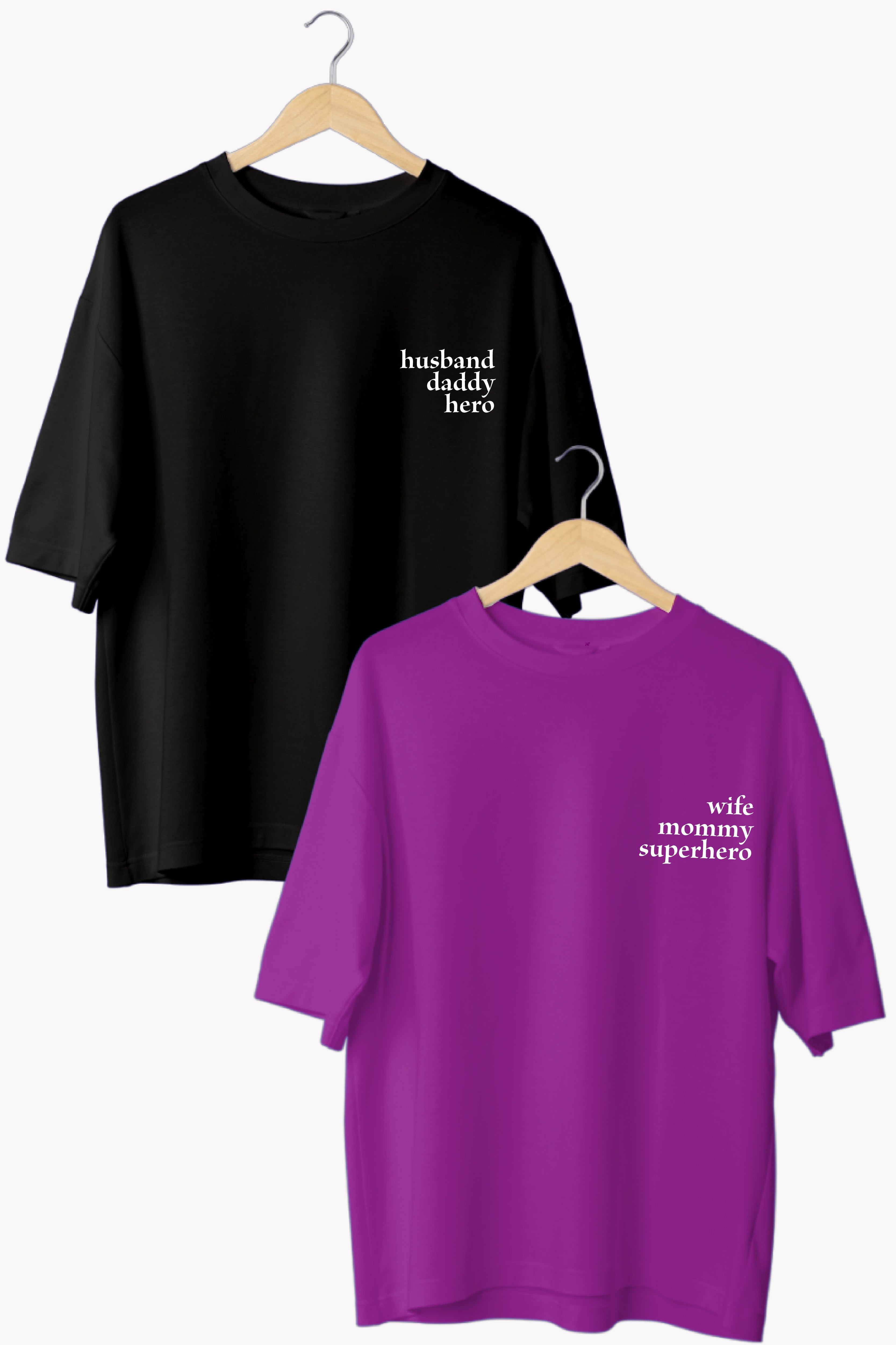 Husband, Daddy, Hero Oversized Couple T-Shirts (Pack of 2)