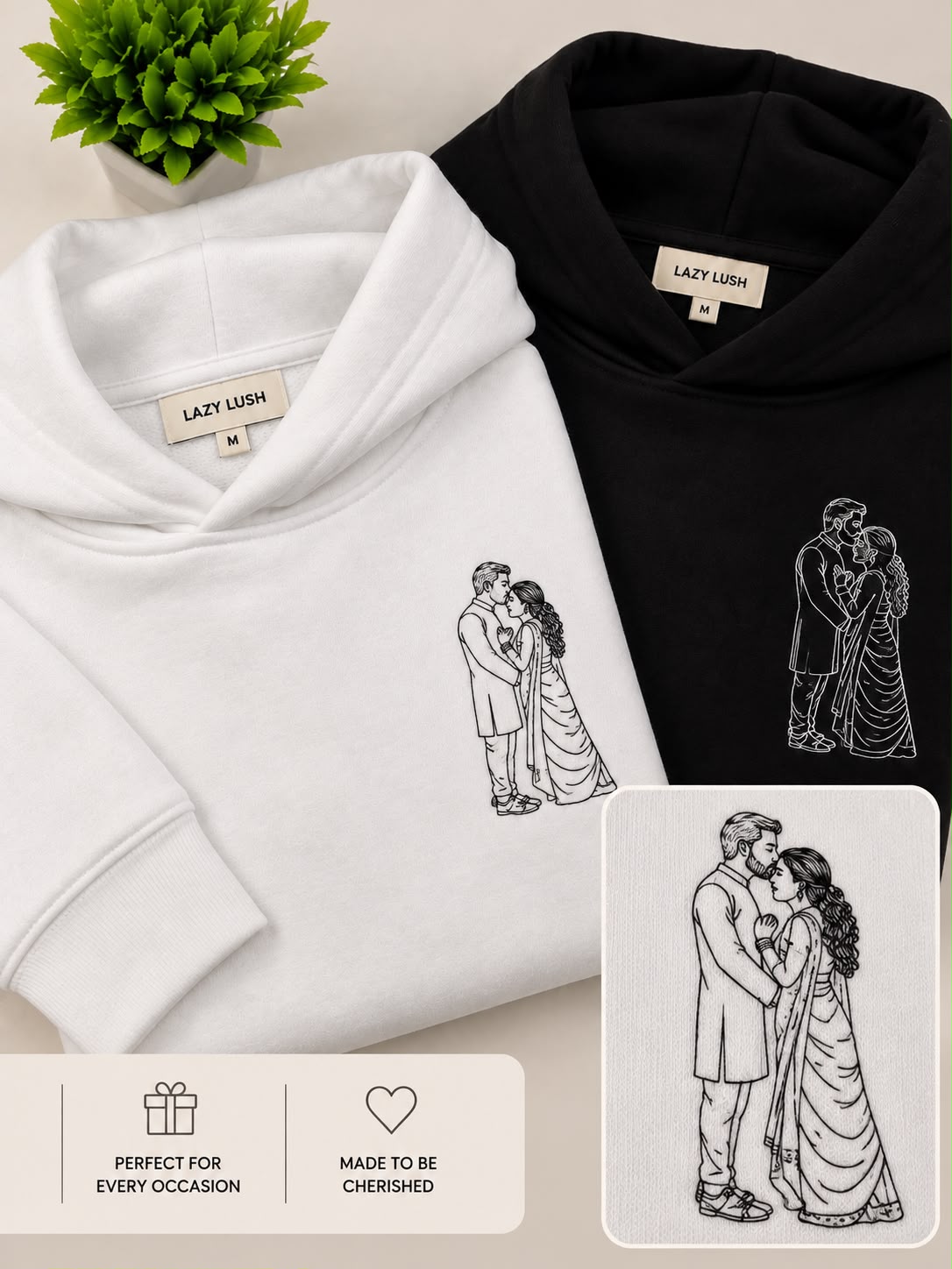 Embroided Line Art Couple Hoodies — Pack of 2