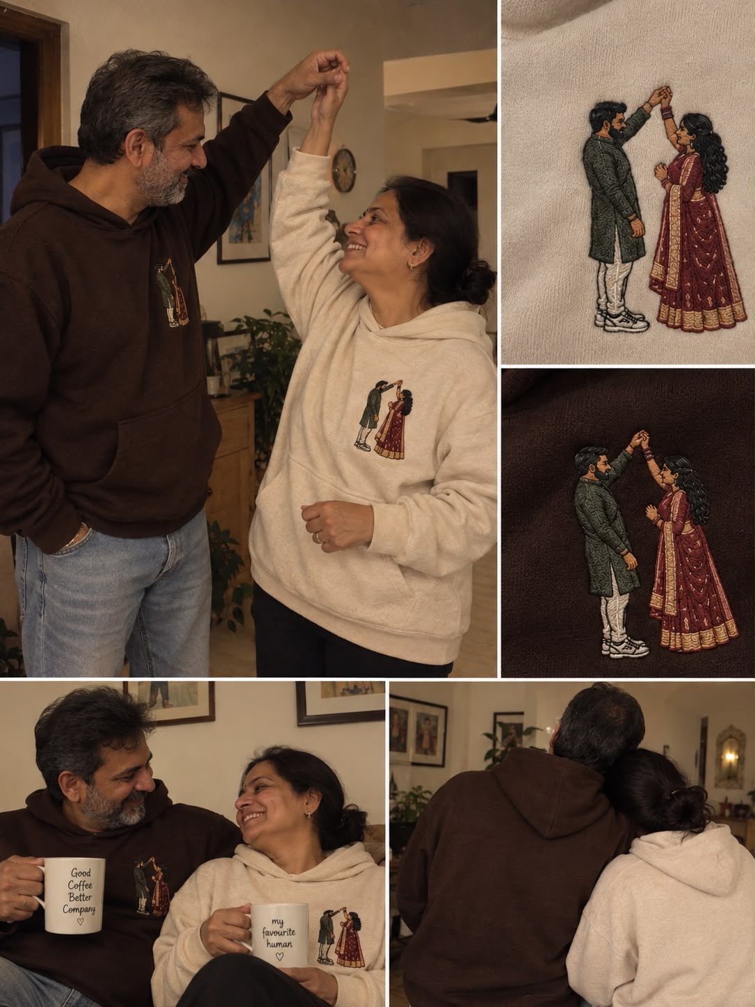 Embroided Customised Illustration Couple Hoodies — Pack of 2