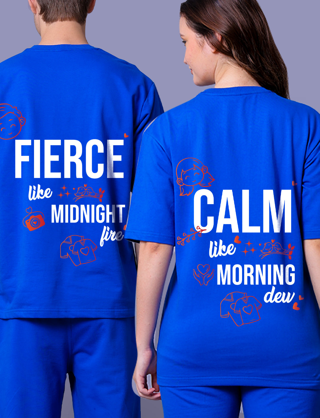Calm And Fire Couple Co-Ord Set With Joggers (Pack of 2)