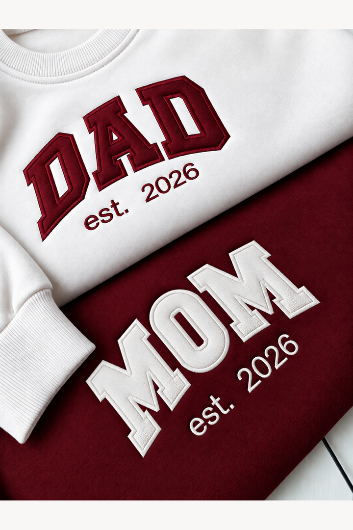 Embroided Mom Dad EST Couple Sweatshirts — Pack of 2